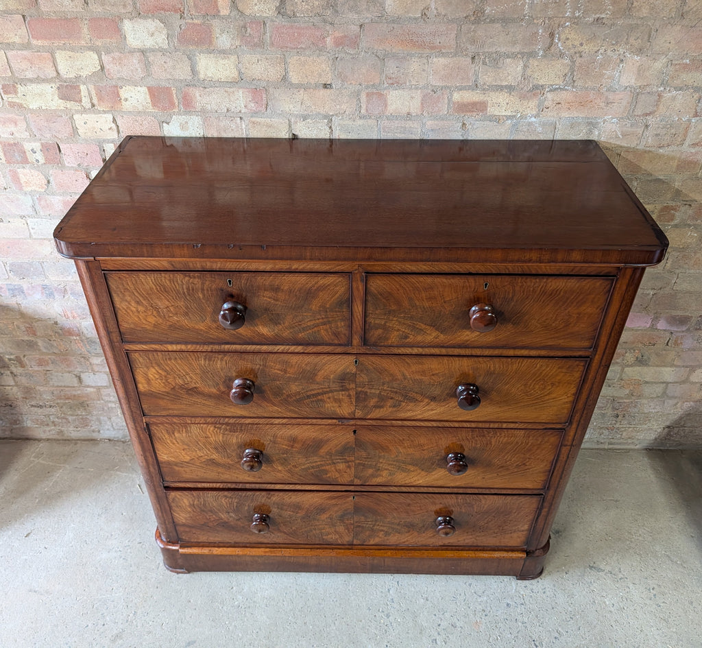 Antique Victorian Flame Mahogany Chest Of Drawers Large 2 Over 3 Tallboy C.1880