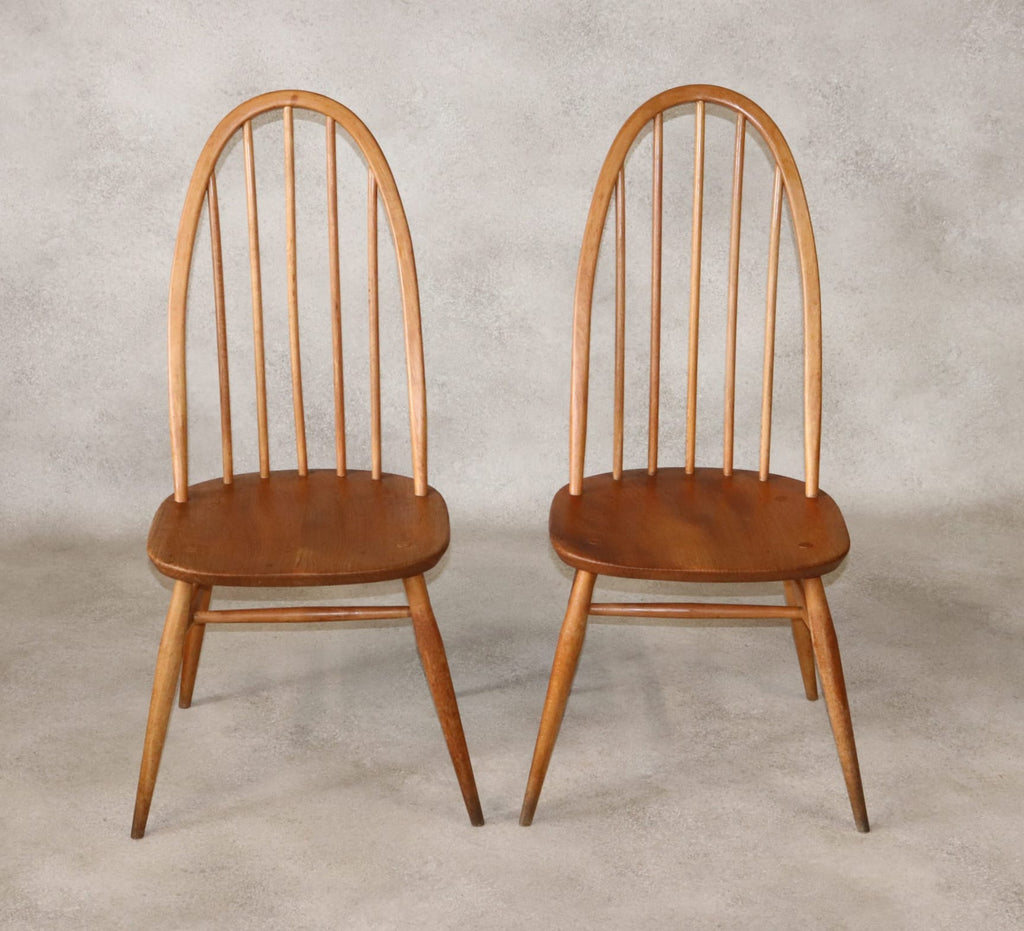 Pair Of Mid Century Ercol Elm & Beech Quaker Dining Chairs