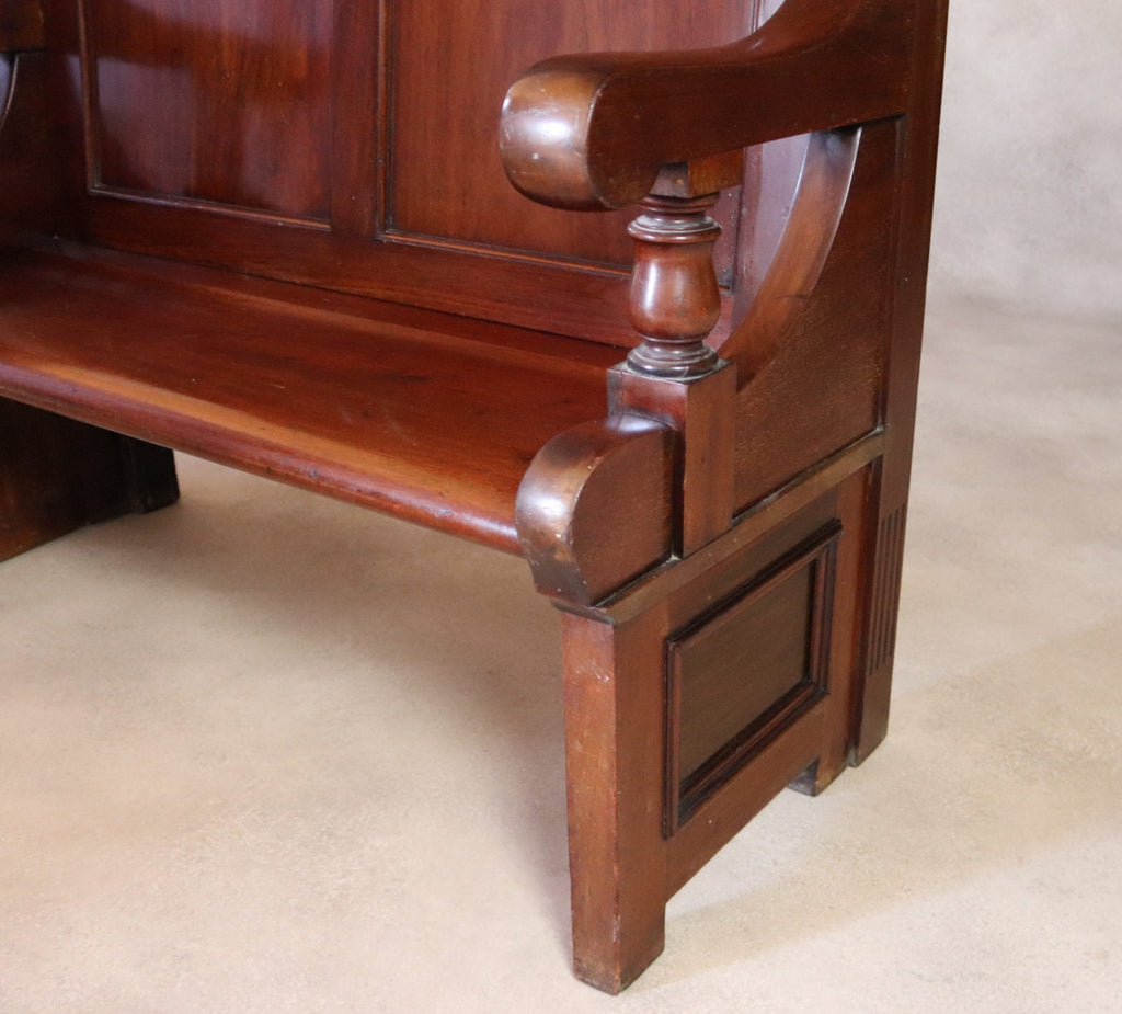 Antique Victorian Mahogany Hall Settle Bench with Panelled High Back c.1890
