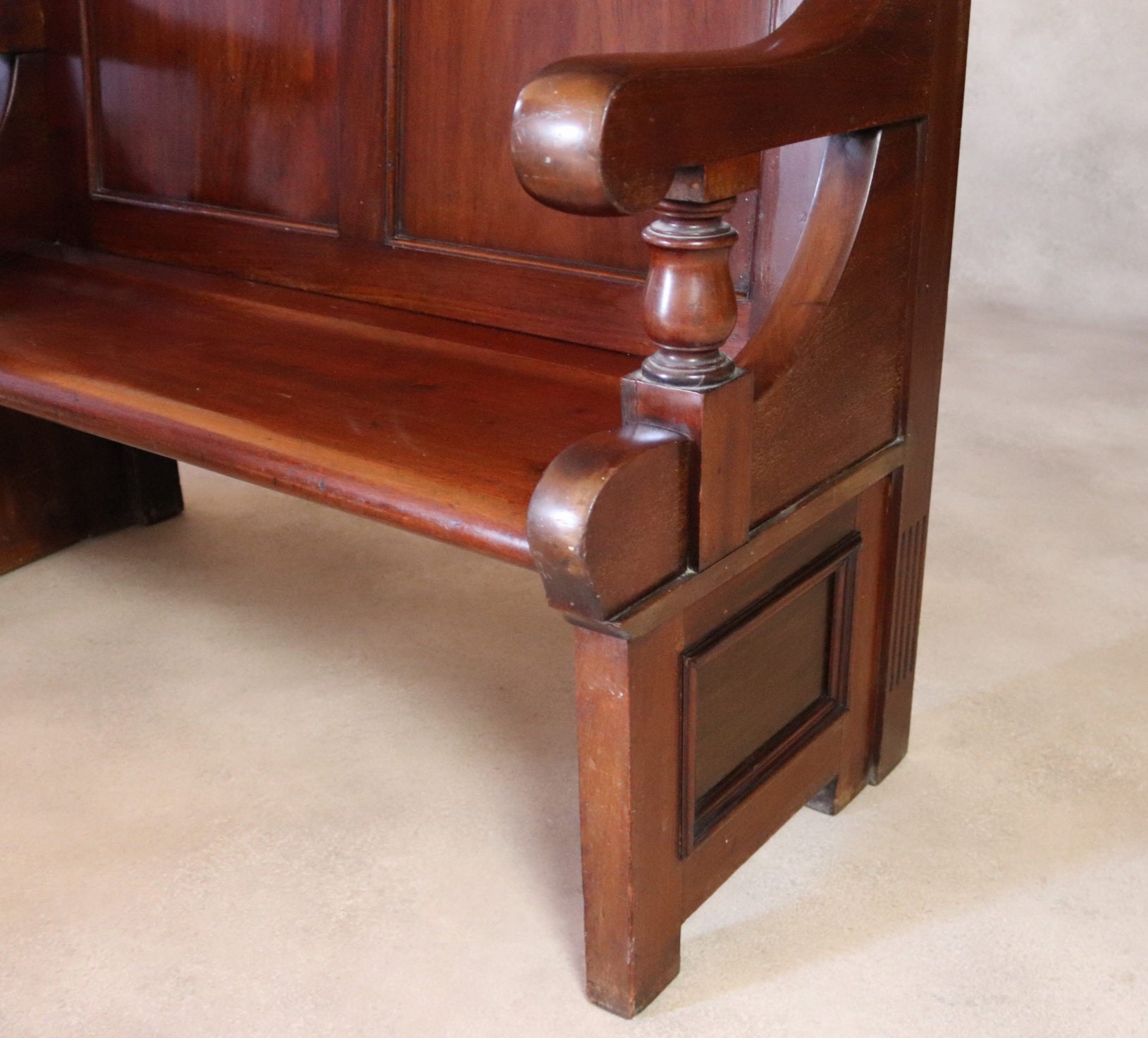 Antique Victorian Mahogany Hall Settle Bench with Panelled High Back c.1890