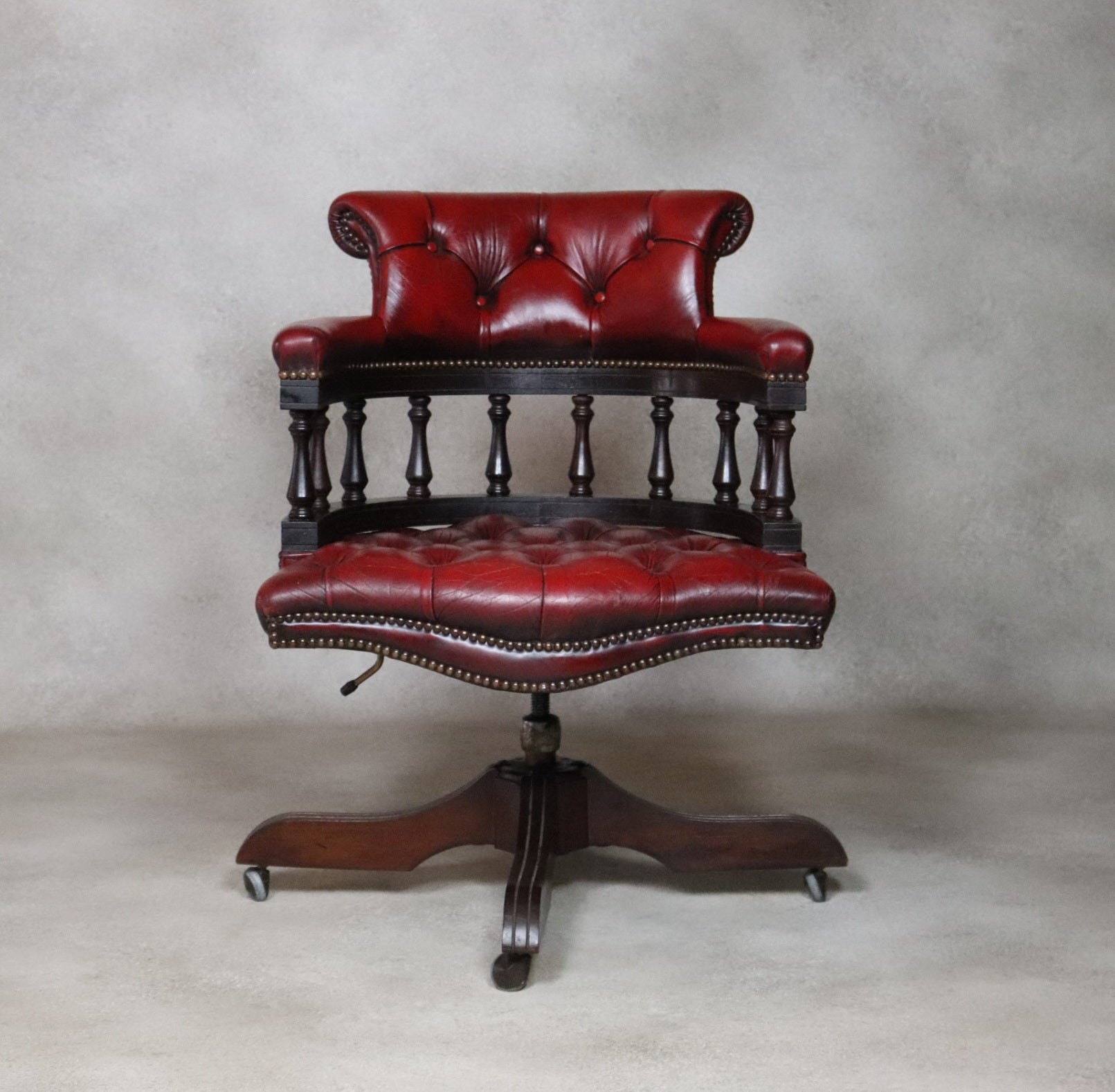 Vintage Red Leather Chesterfield Captians Chair Swivel Office / Desk Chair
