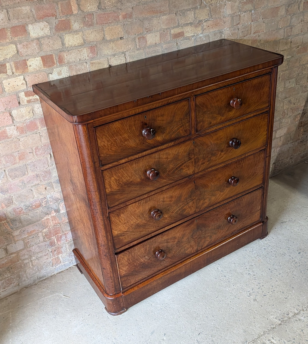 Antique Victorian Flame Mahogany Chest Of Drawers Large 2 Over 3 Tallboy C.1880
