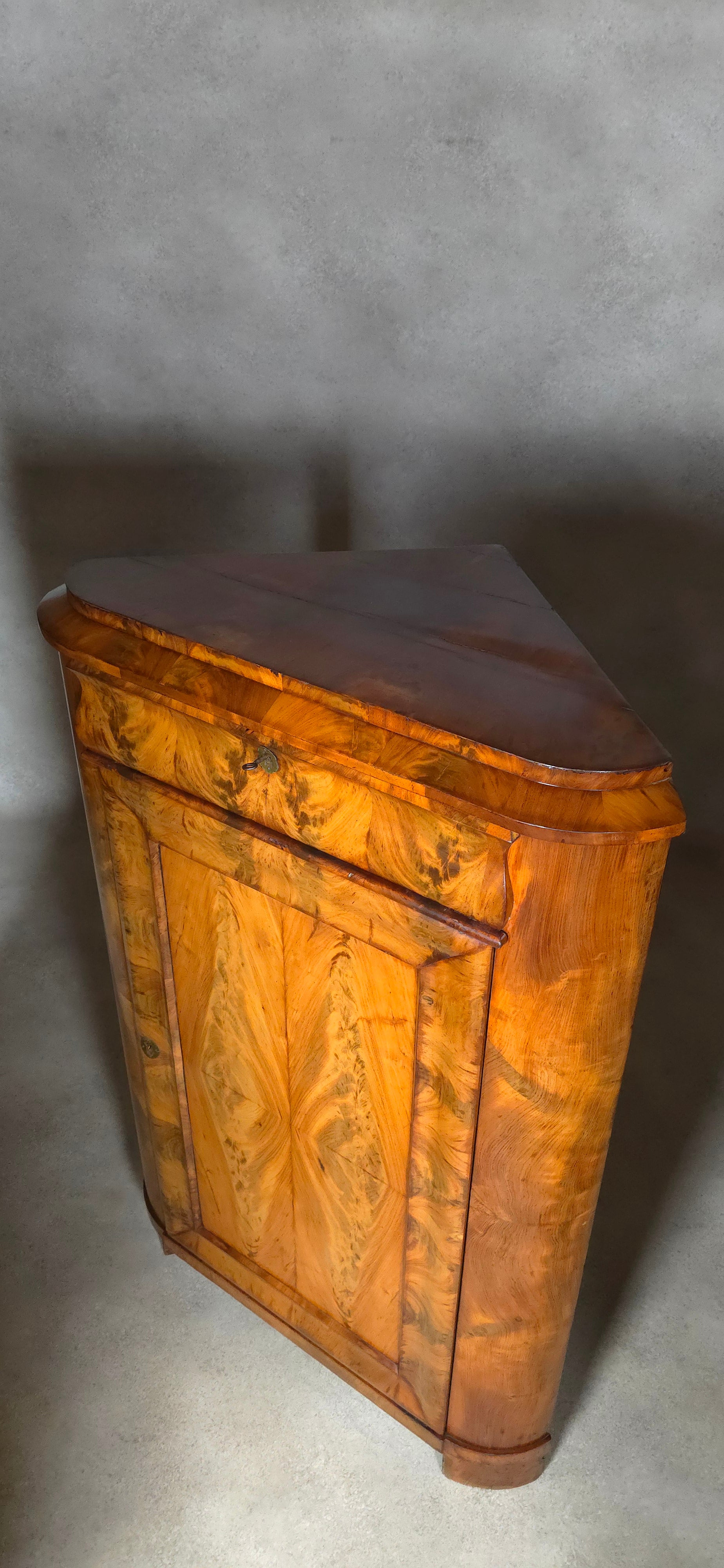 Antique Biedermeier Burr Walnut Corner Cabinet French Encoignure Cupboard C.1830
