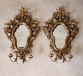 Pair Vintage Rococo Style Ornate Gilt Wall Sconce Mirrors Carved Wood Girandole