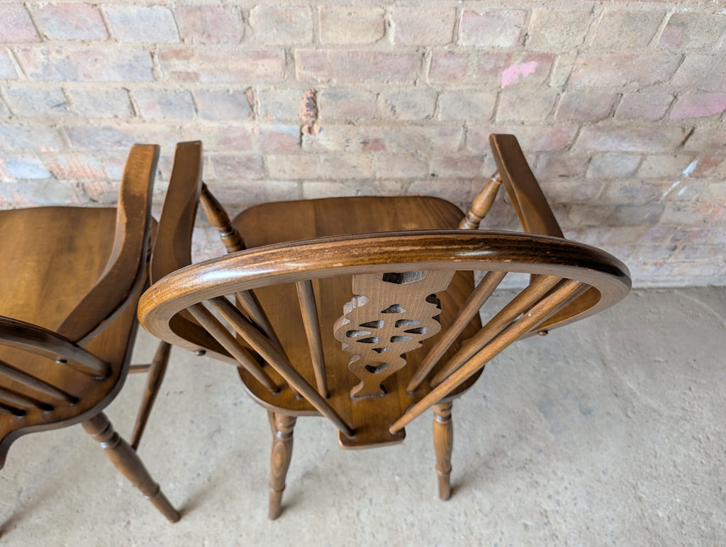 Set Of 6 Vintage Elm & Ash Wheelback Windsor Dining Chairs Includes 2 Carvers
