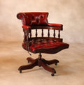 Vintage Red Leather Chesterfield Captains Chair Swivel Office Desk Chair