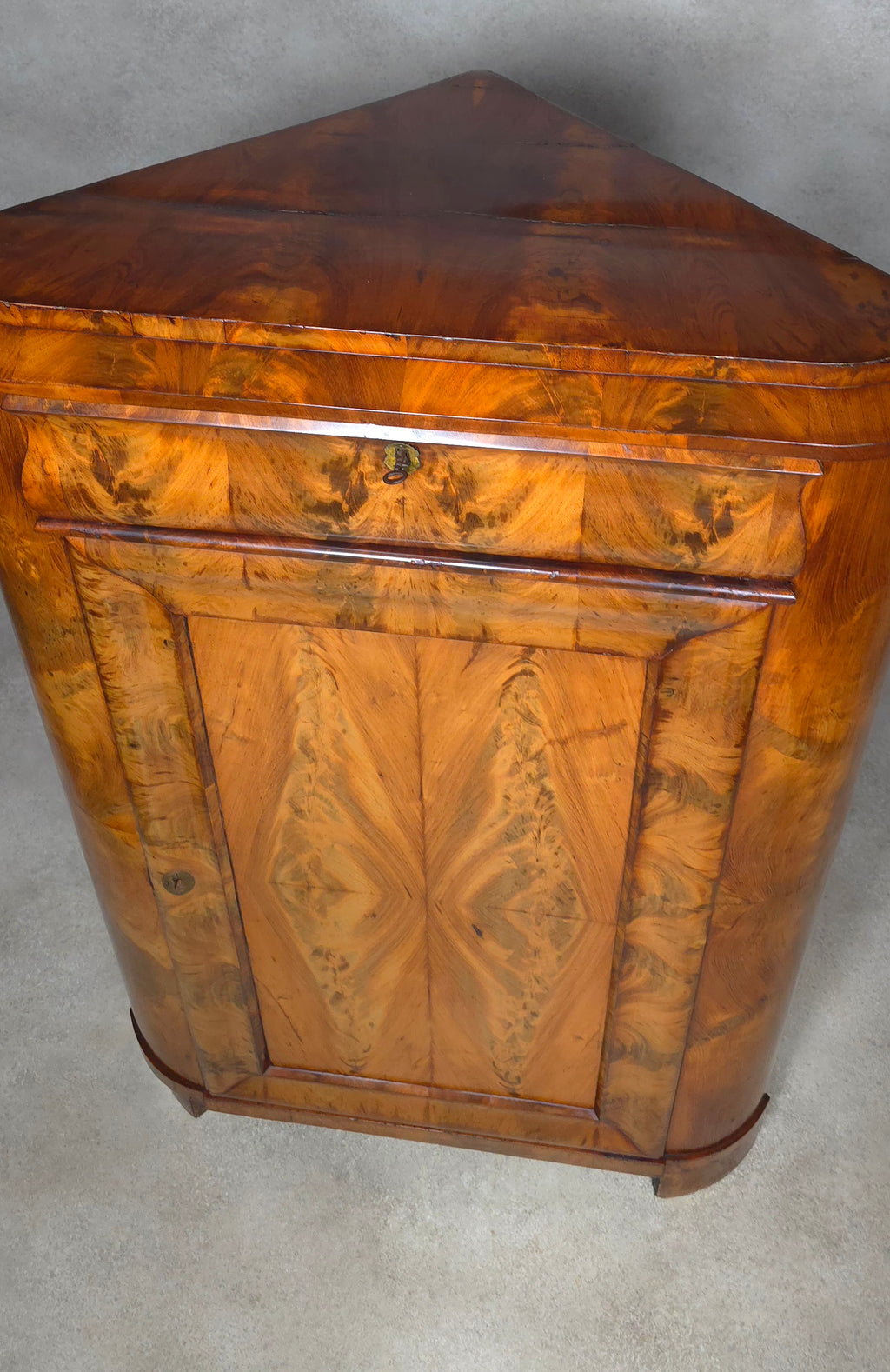 Antique Biedermeier Burr Walnut Corner Cabinet French Encoignure Cupboard C.1830