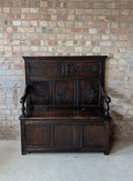 Antique Early 20th Century Carved Oak Hall Settle – Jacobean Revival Style Bench
