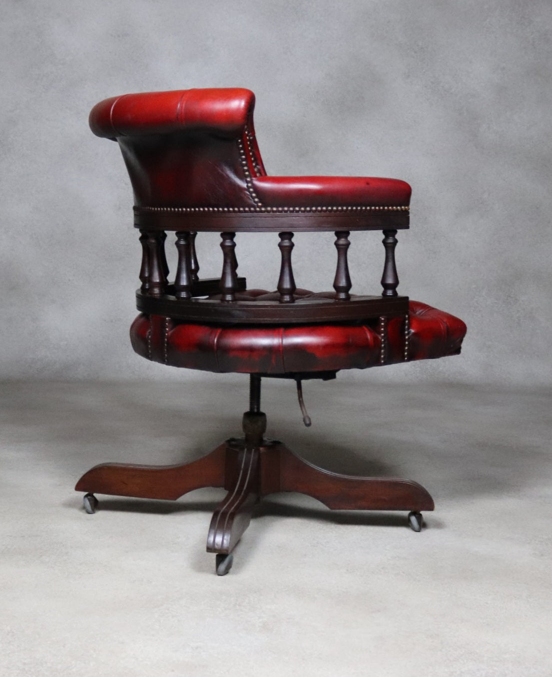 Vintage Red Leather Chesterfield Captians Chair Swivel Office / Desk Chair