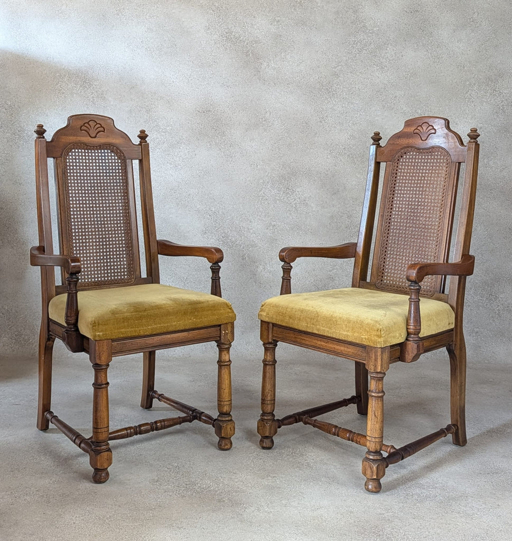 Pair of Vintage William & Mary Style High Back Armchairs / Carver Chairs
