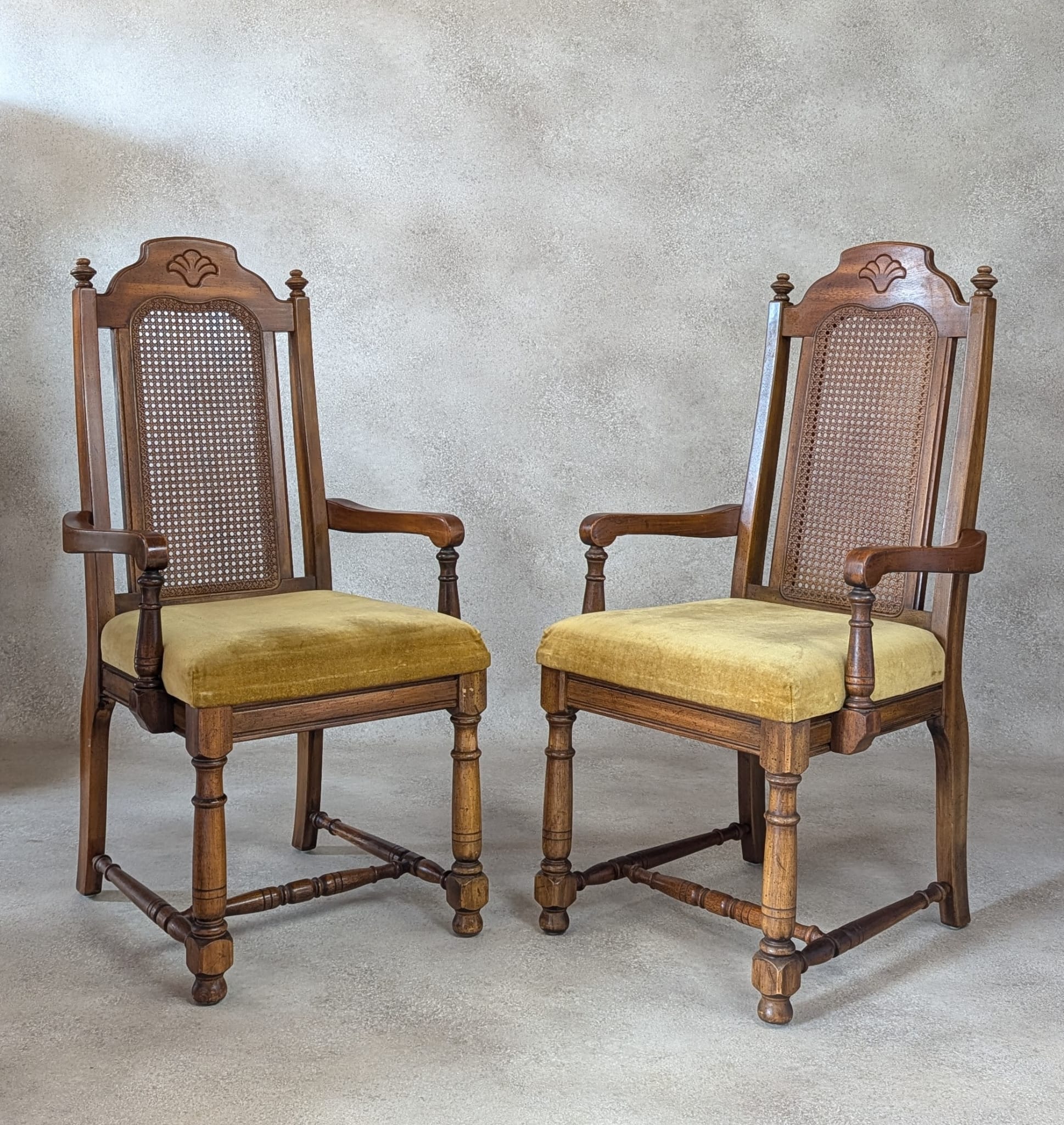 Pair of Vintage William & Mary Style High Back Armchairs / Carver Chairs
