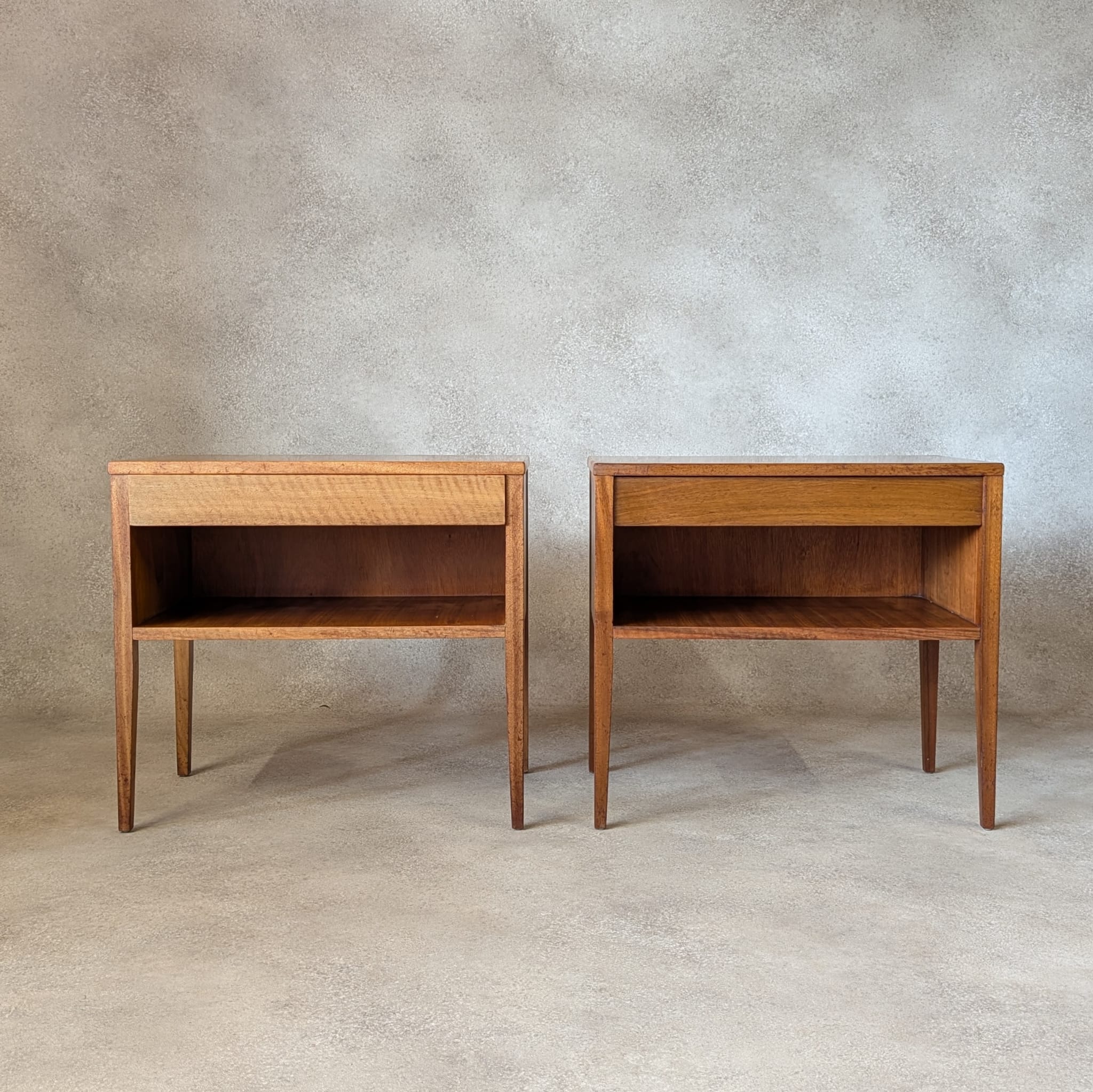 Pair Of Mid Century Alfred Cox Walnut Bedside Tables 1960s