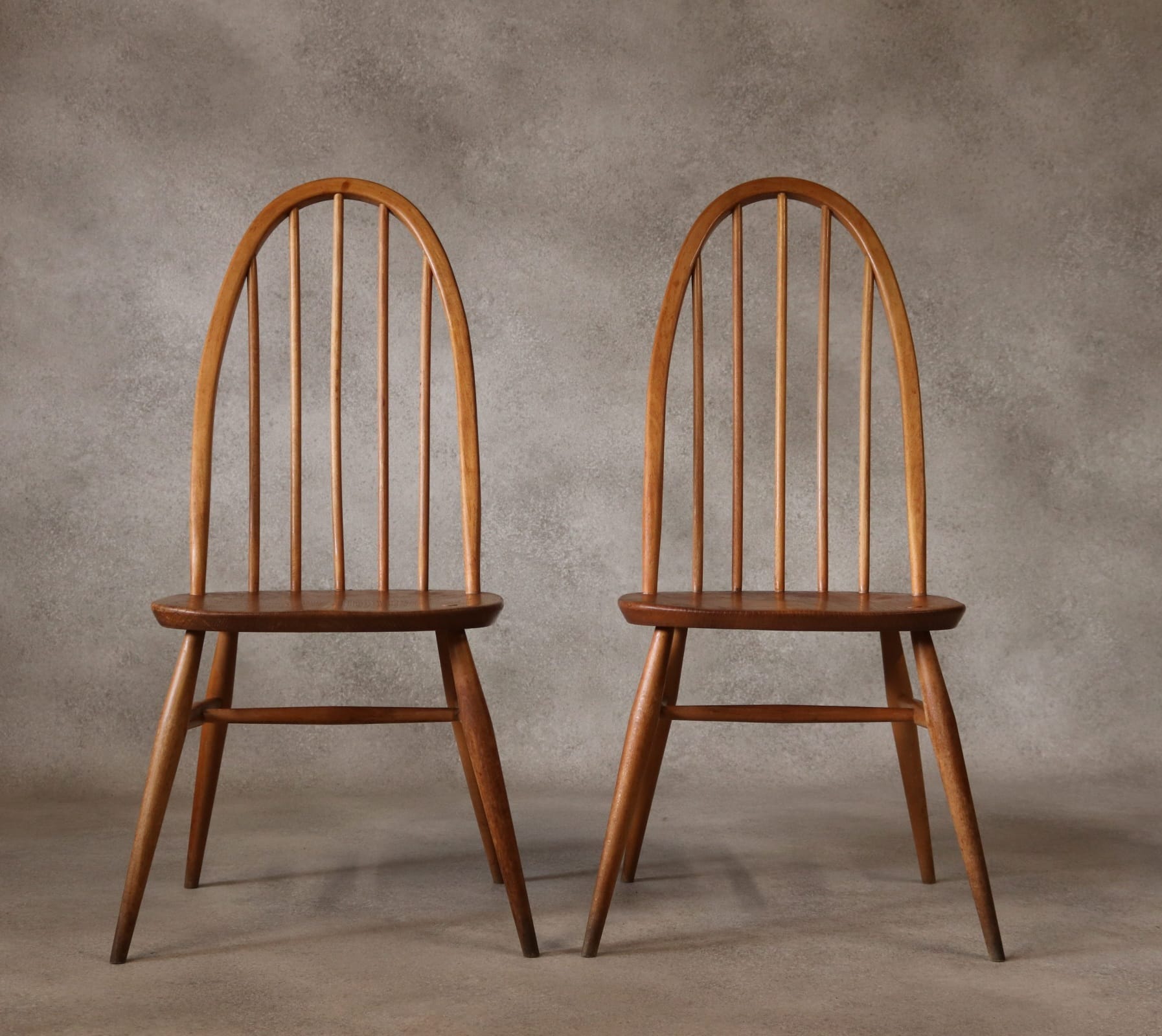 Pair Of Mid Century Ercol Elm & Beech Quaker Dining Chairs