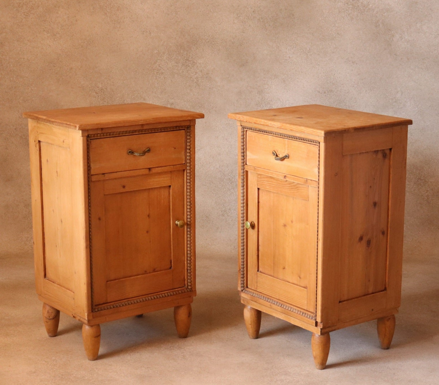Pair of Vintage Country Pine Bedside Cabinets /Cupboards Farmhouse Nightstands