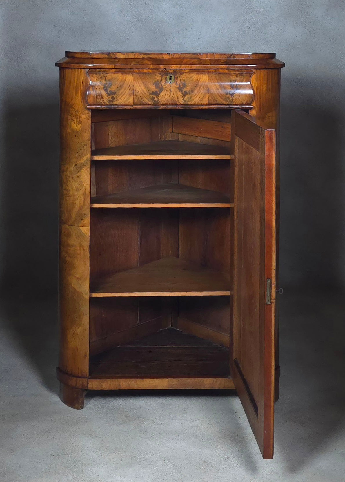 Antique Biedermeier Burr Walnut Corner Cabinet French Encoignure Cupboard C.1830