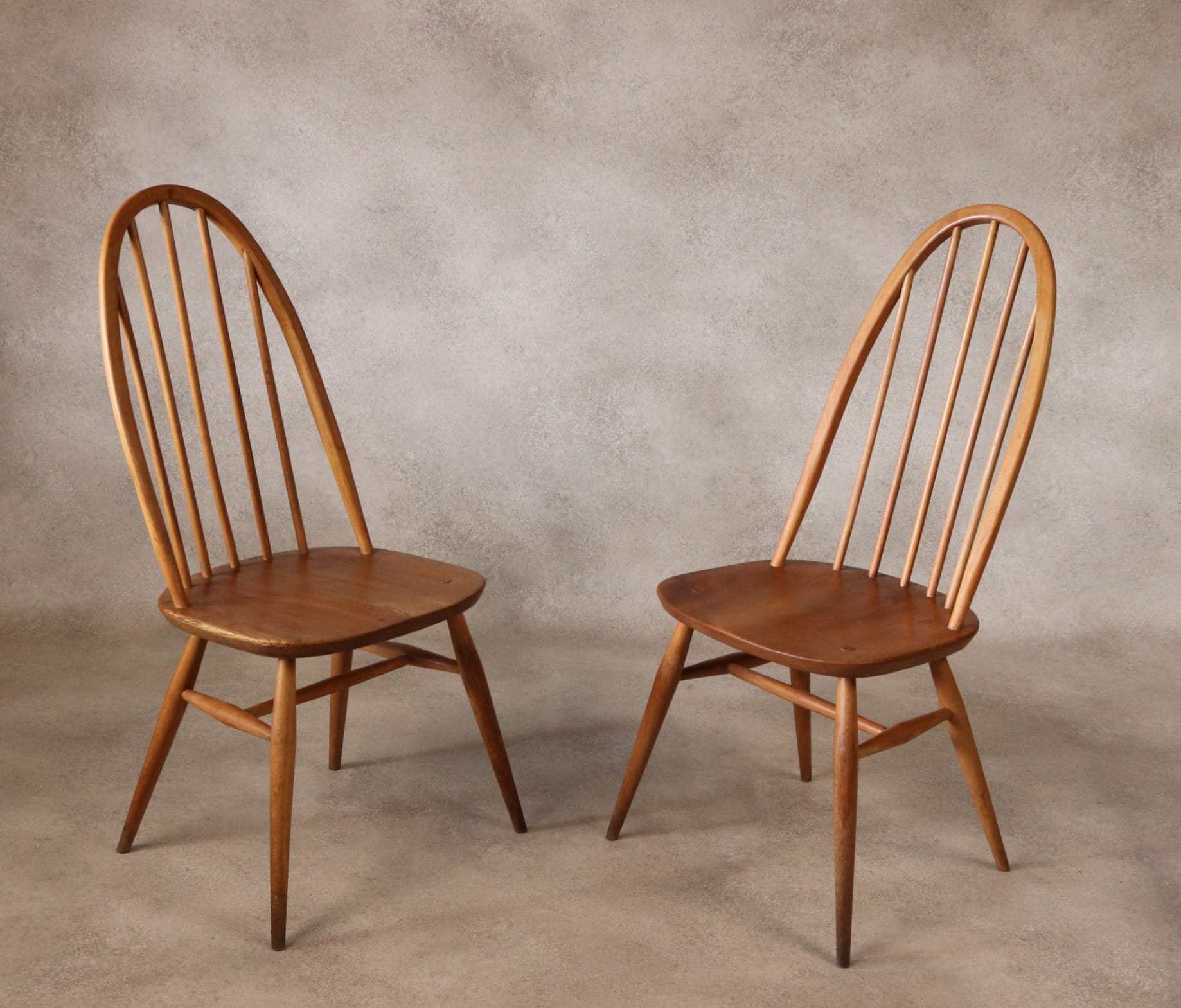 Pair Of Mid Century Ercol Elm & Beech Quaker Dining Chairs