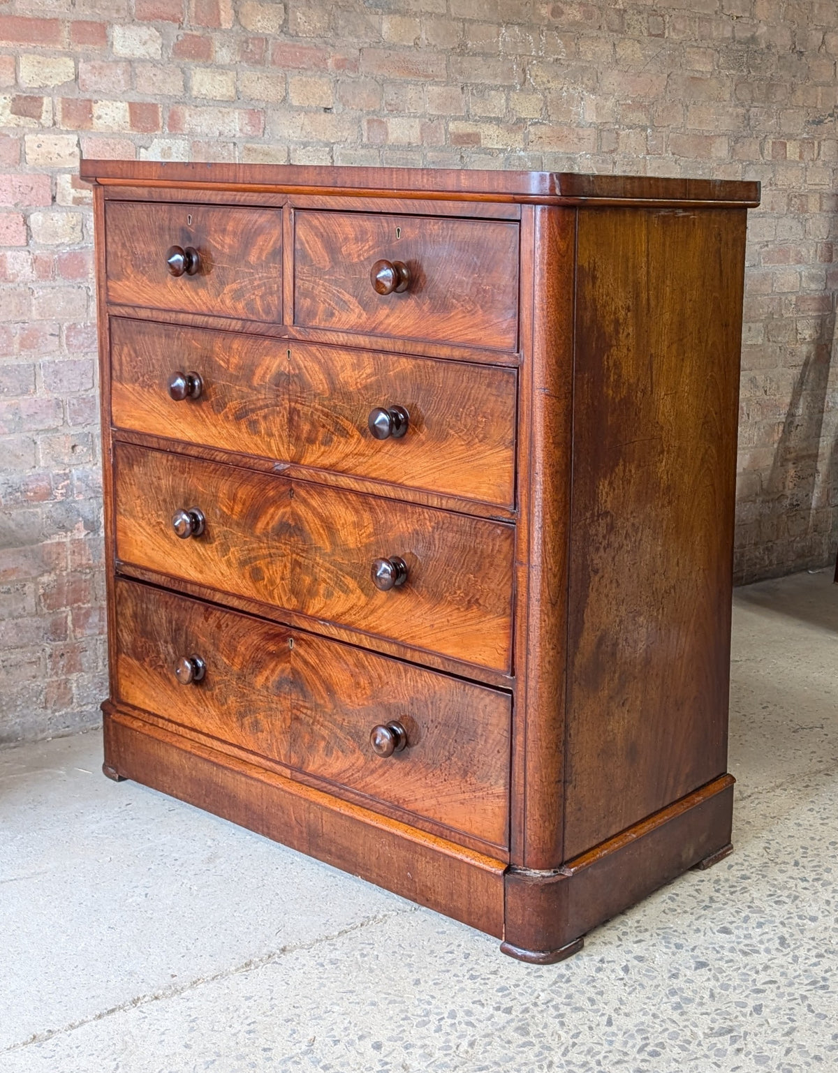 Antique Victorian Flame Mahogany Chest Of Drawers Large 2 Over 3 Tallboy C.1880