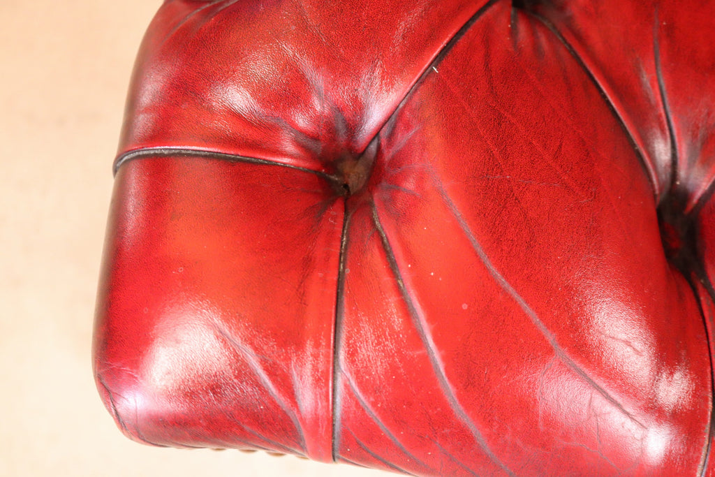 Vintage Red Leather Chesterfield Captains Chair Swivel Office Desk Chair