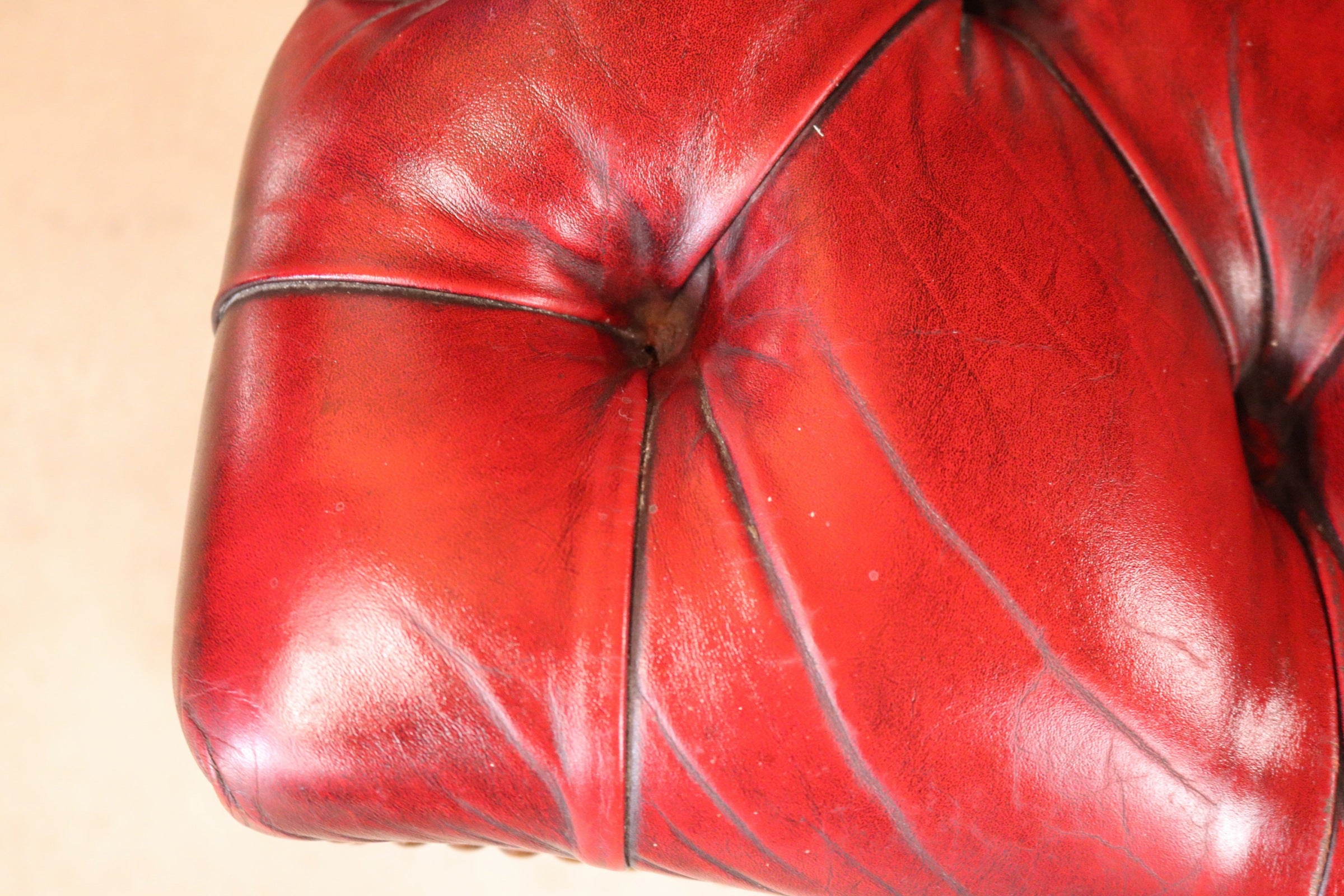 Vintage Red Leather Chesterfield Captains Chair Swivel Office Desk Chair