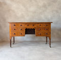 Antique Victorian Burr Walnut & Fiddleback Kneehole Desk With Bobbin Legs c.1890