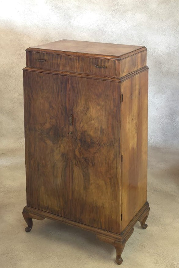 Vintage Art Deco Burr Walnut Compactum Tallboy 1930s Linen Cabinet
