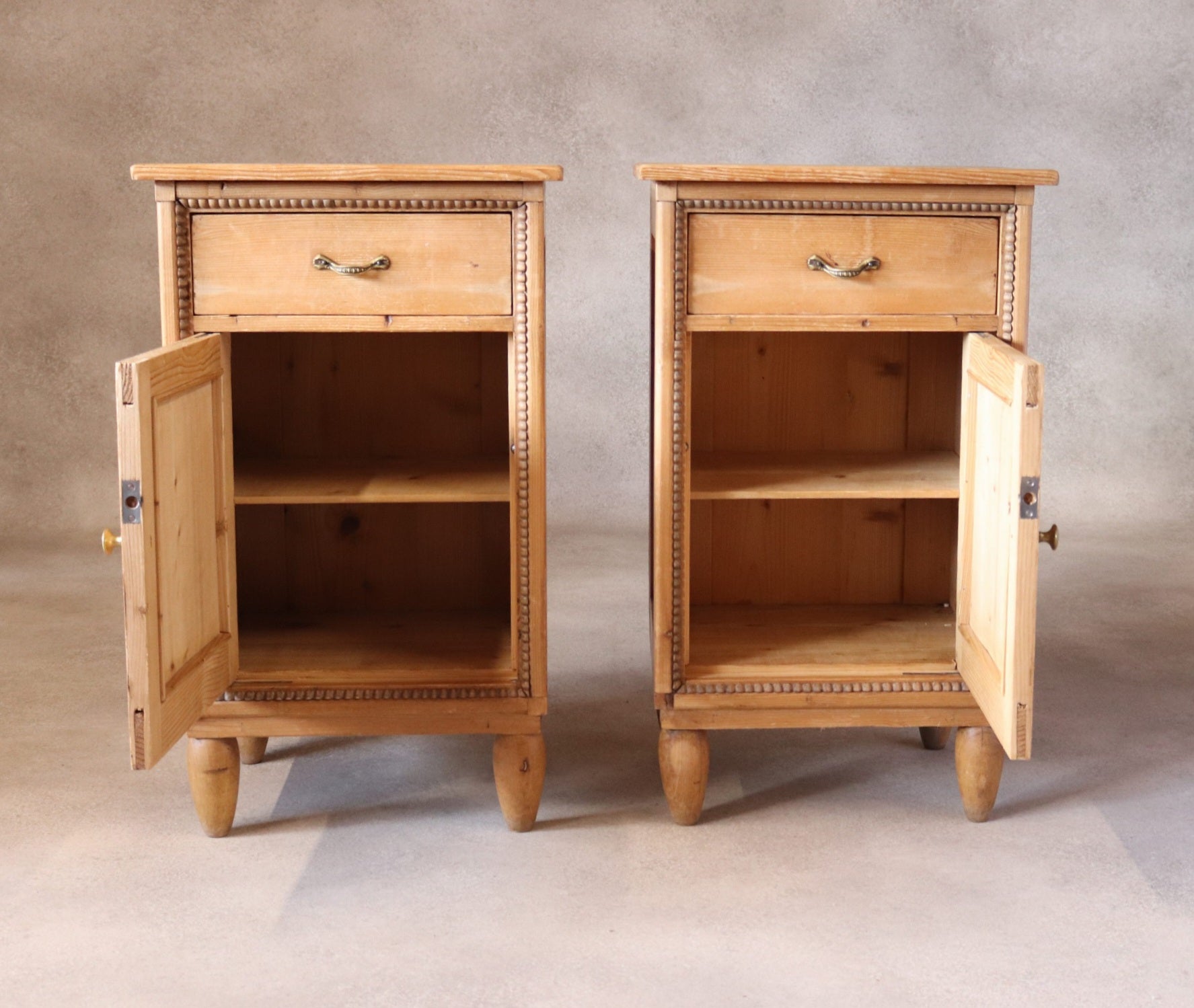 Pair of Vintage Country Pine Bedside Cabinets /Cupboards Farmhouse Nightstands