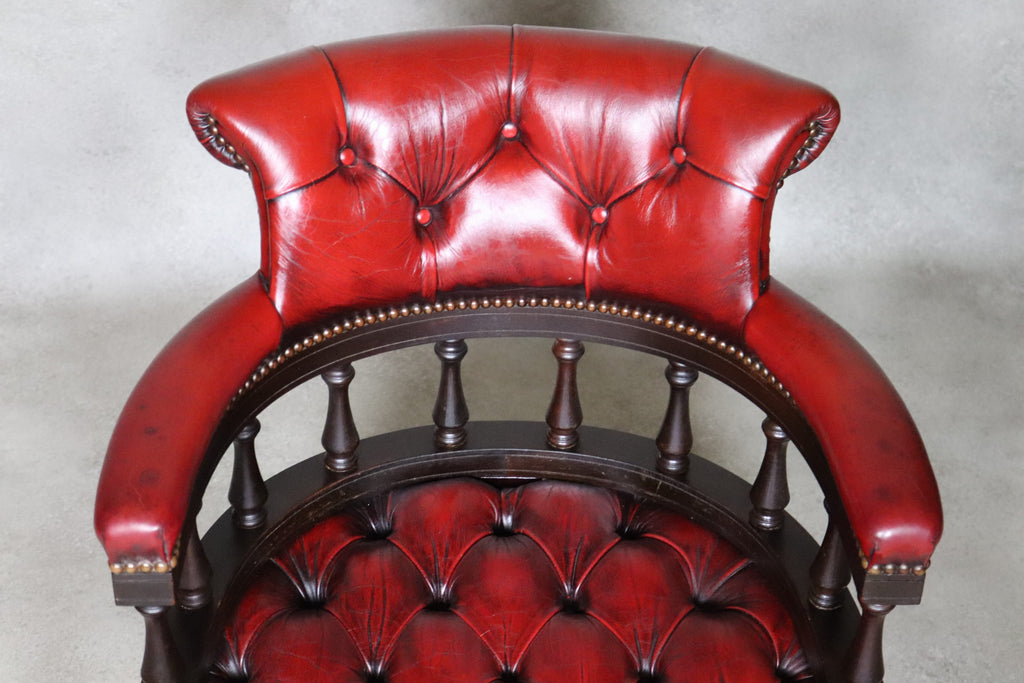 Vintage Red Leather Chesterfield Captians Chair Swivel Office / Desk Chair