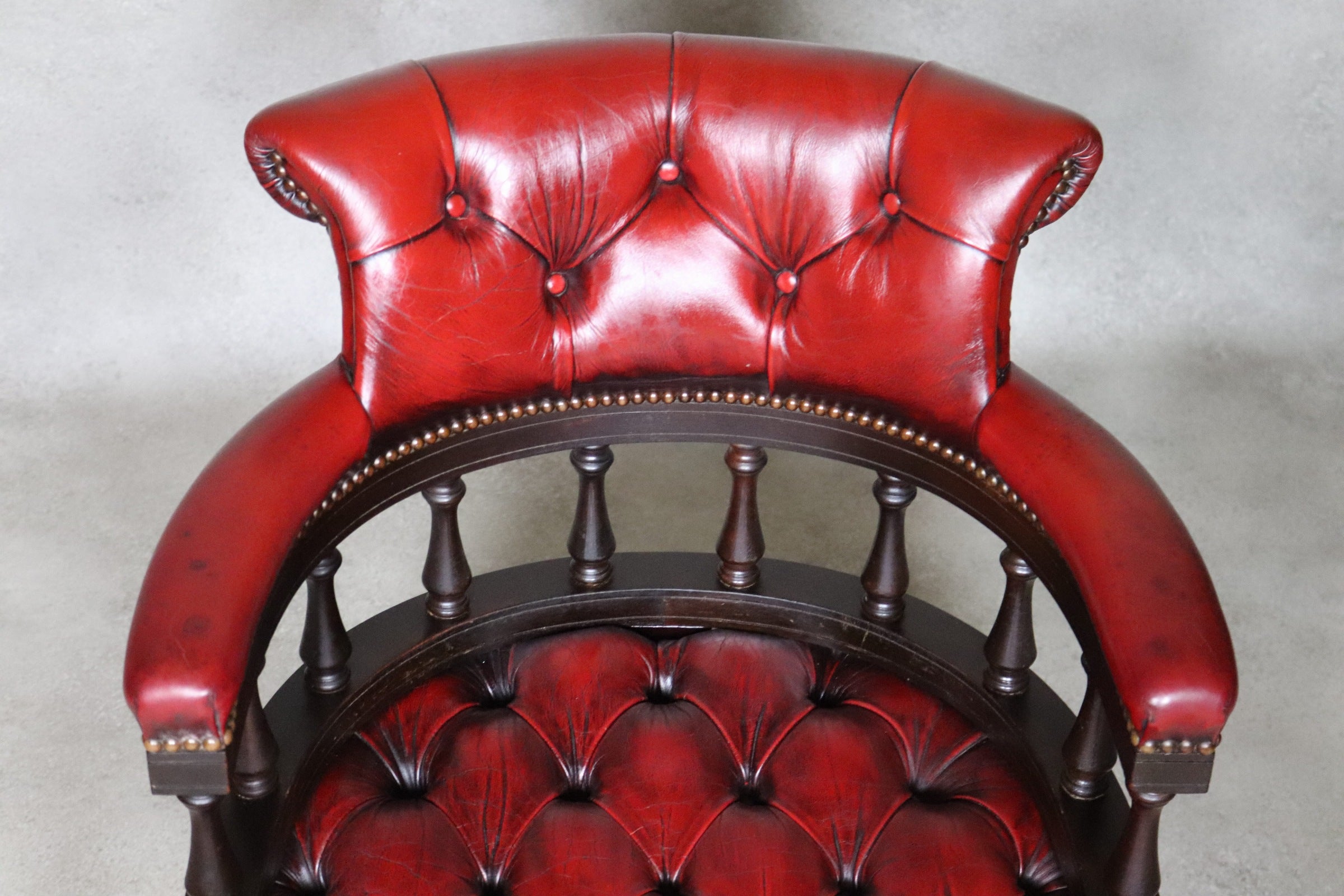 Vintage Red Leather Chesterfield Captians Chair Swivel Office / Desk Chair