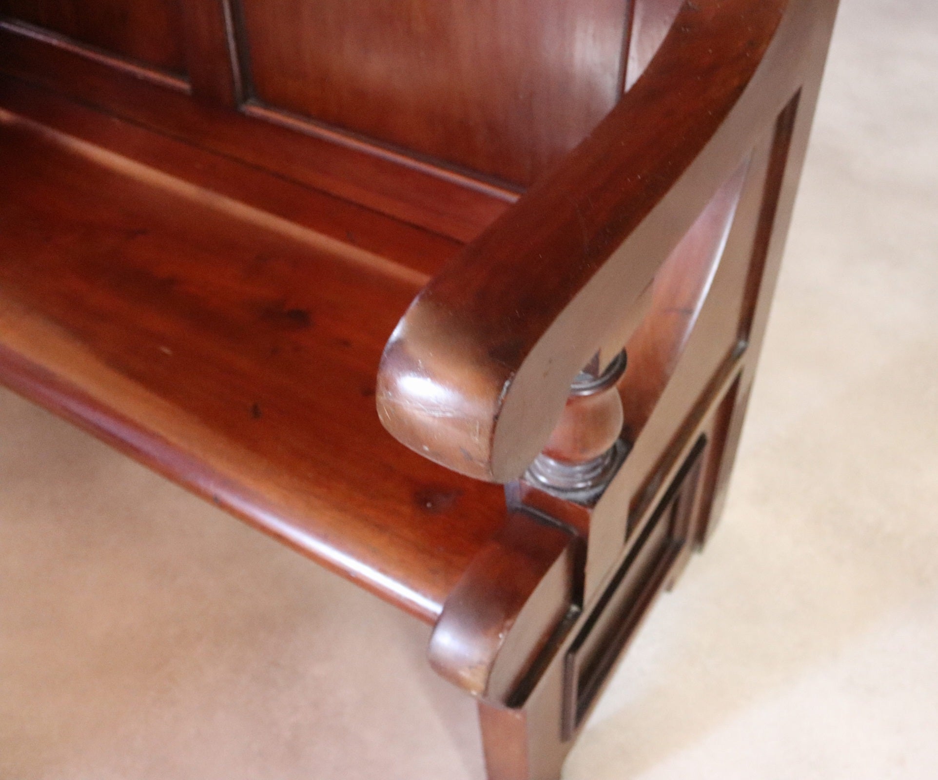 Antique Victorian Mahogany Hall Settle Bench with Panelled High Back c.1890
