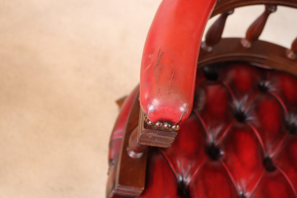 Vintage Red Leather Chesterfield Captains Chair Swivel Office Desk Chair