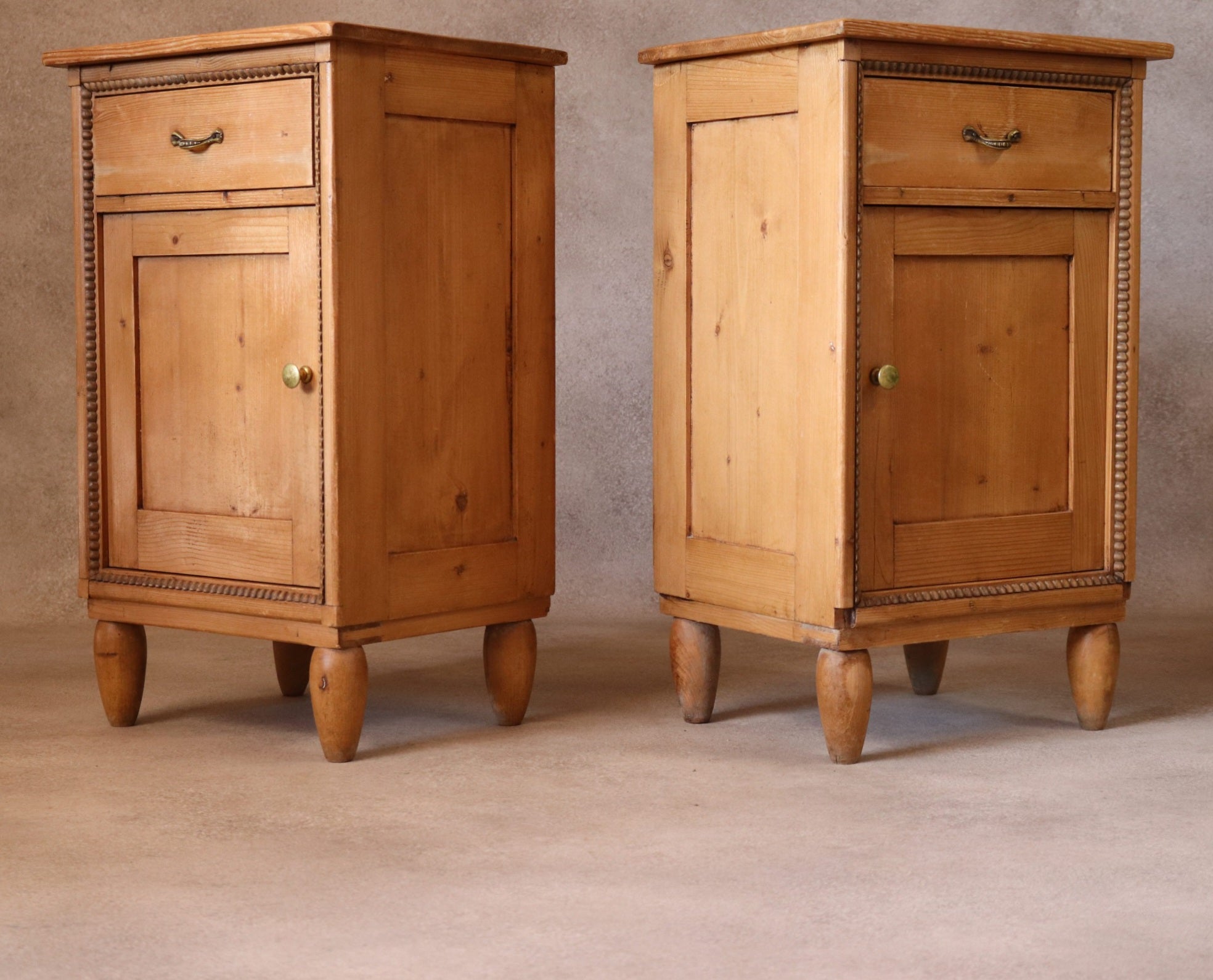 Pair of Vintage Country Pine Bedside Cabinets /Cupboards Farmhouse Nightstands