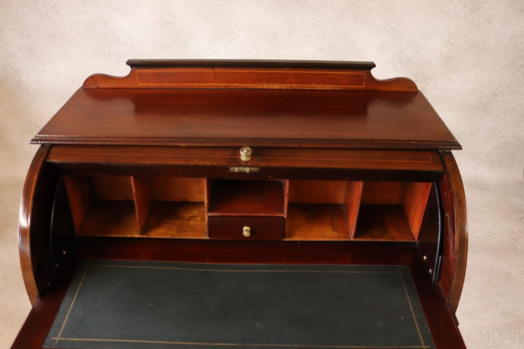 Antique Edwardian Mahogany Cylinder Bureau Desk - Sheraton Style - Circa 1900