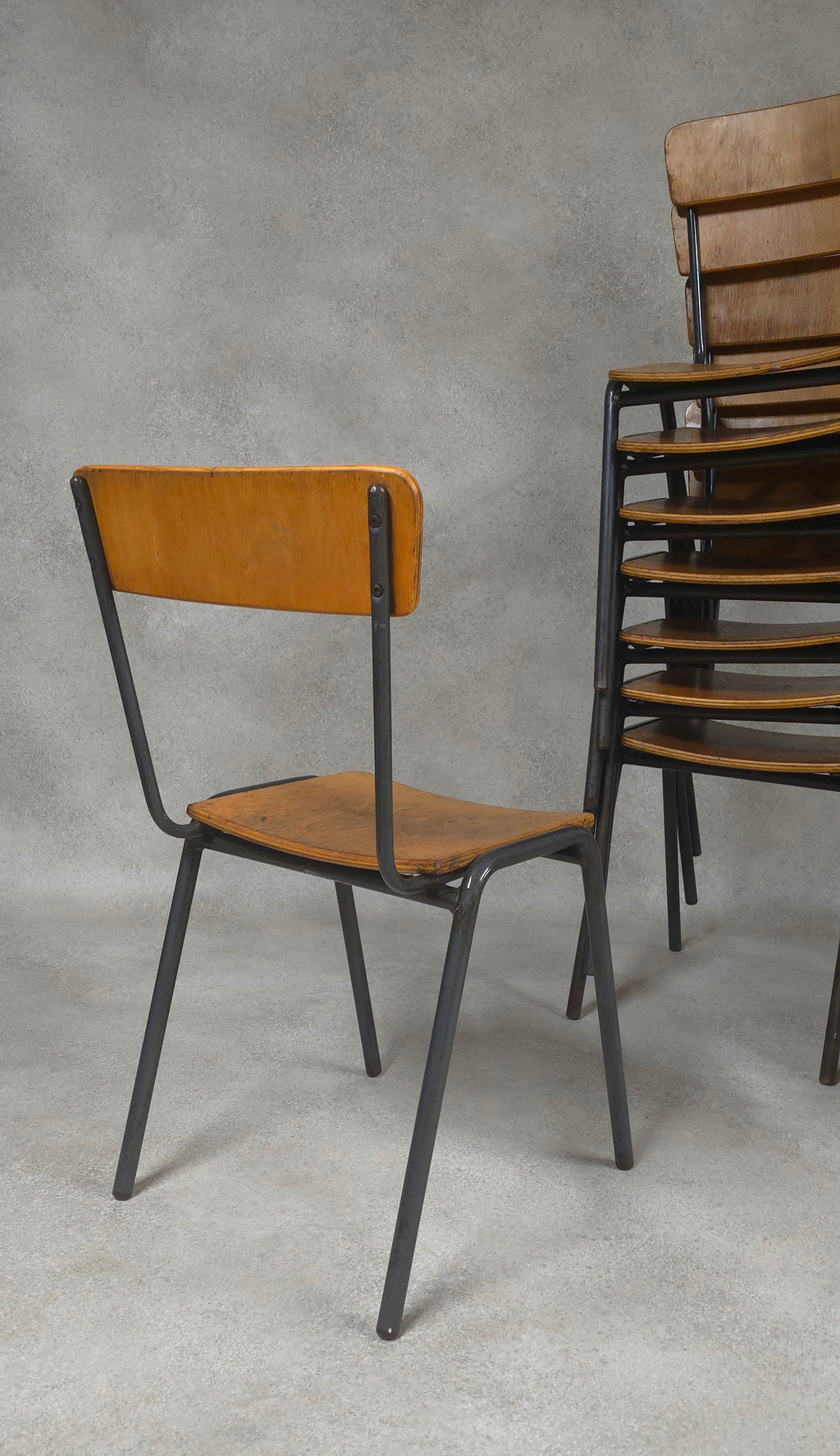 Vintage Industrial Stacking Chairs - Steel Style Furniture - Plywood & Steel