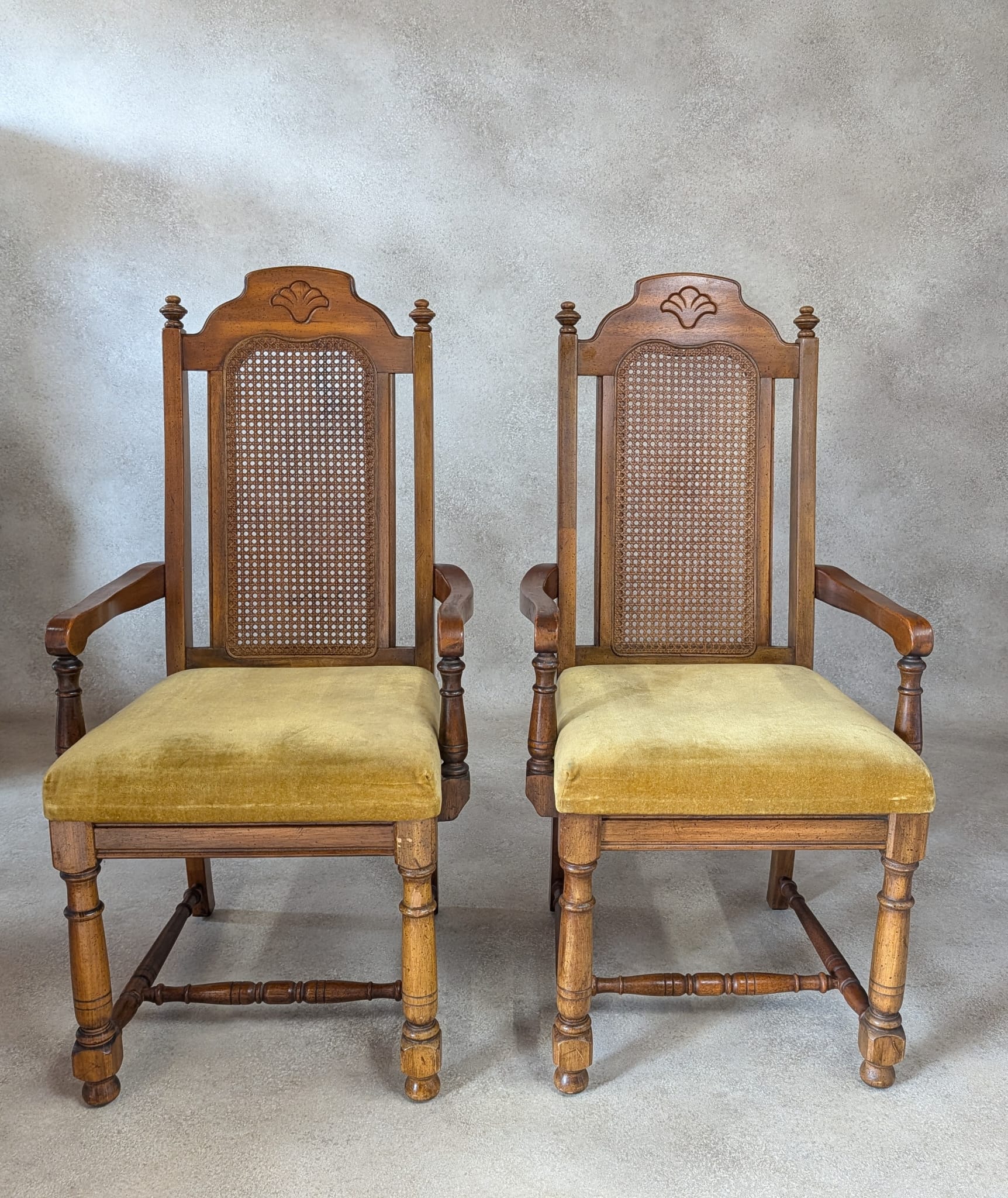 Pair of Vintage William & Mary Style High Back Armchairs / Carver Chairs