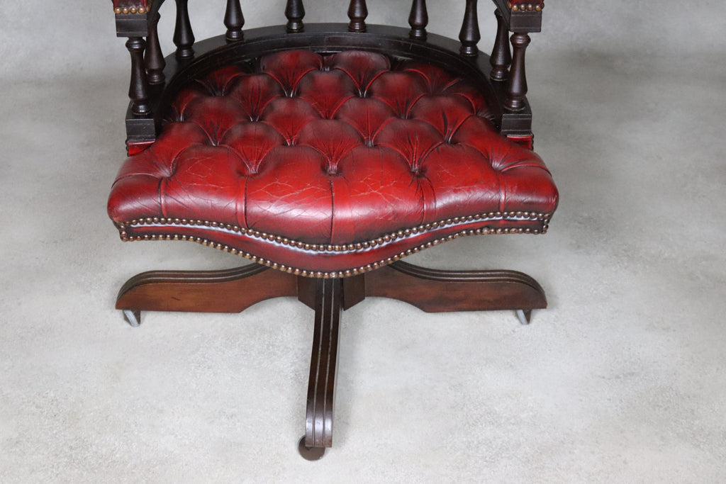 Vintage Red Leather Chesterfield Captians Chair Swivel Office / Desk Chair