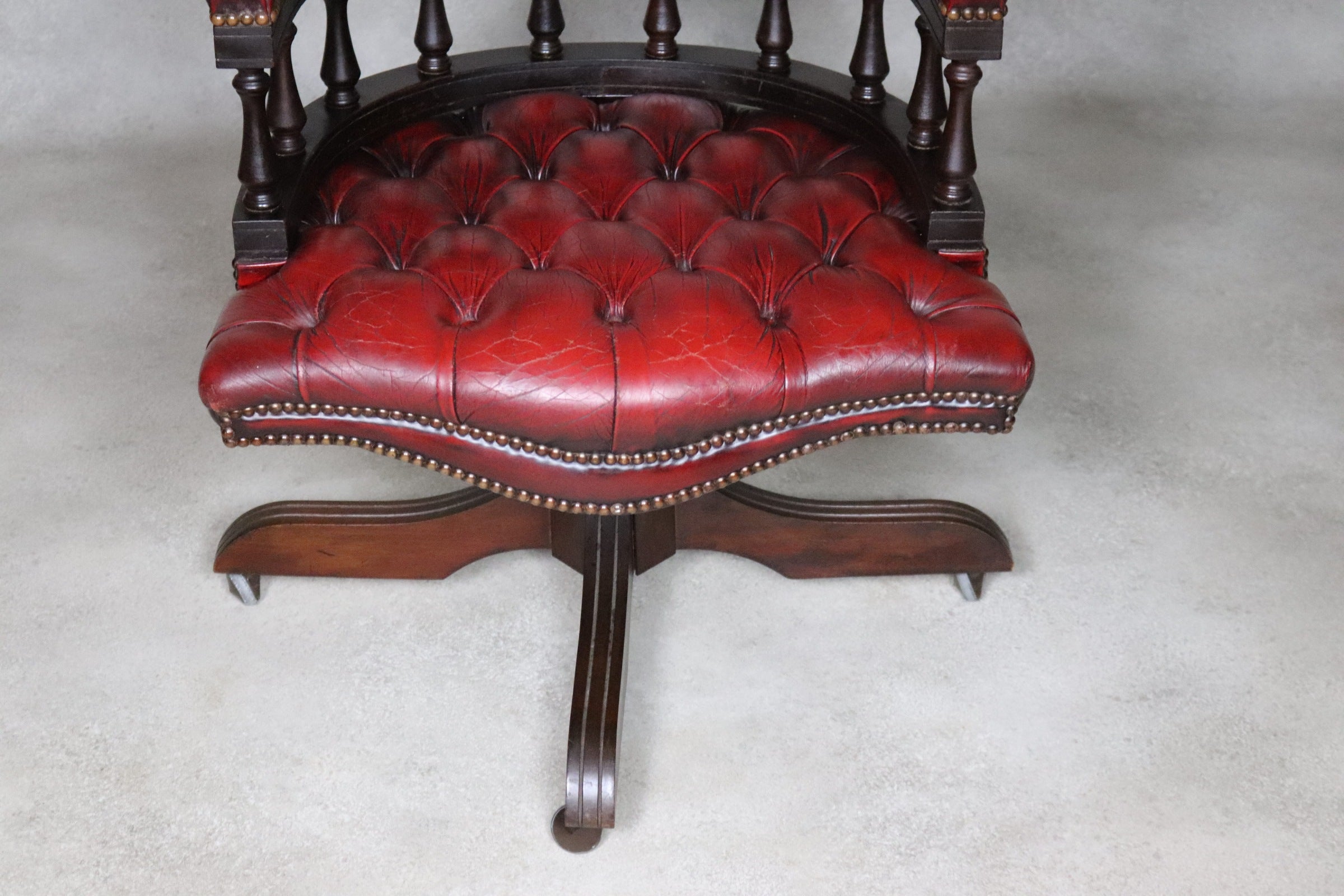 Vintage Red Leather Chesterfield Captians Chair Swivel Office / Desk Chair