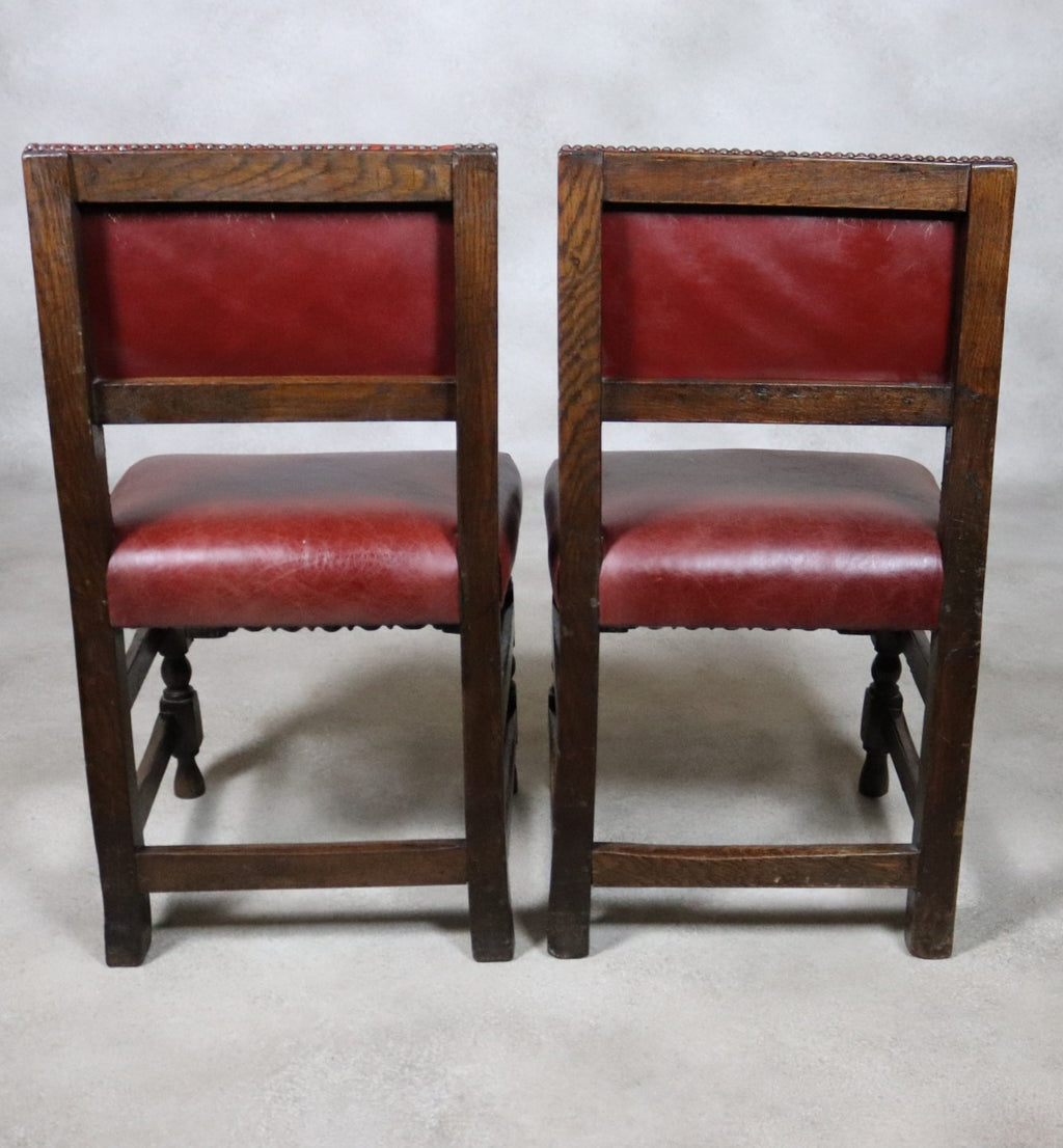 Set Of 6 Antique Cromwellian Style Oak And Leather Dining Chairs