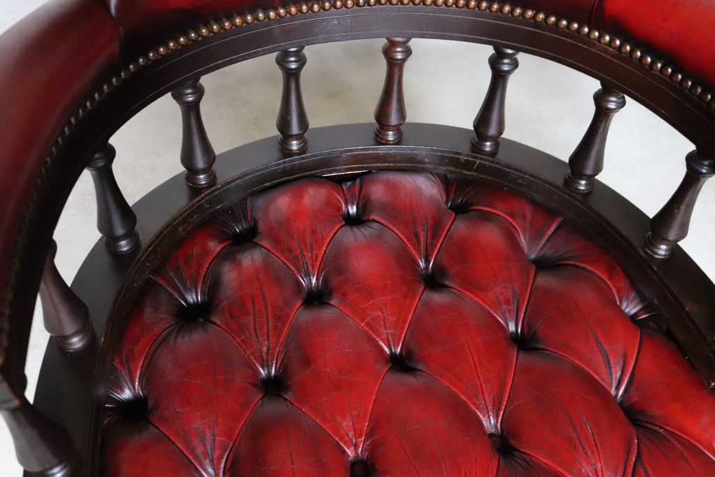 Vintage Red Leather Chesterfield Captians Chair Swivel Office / Desk Chair