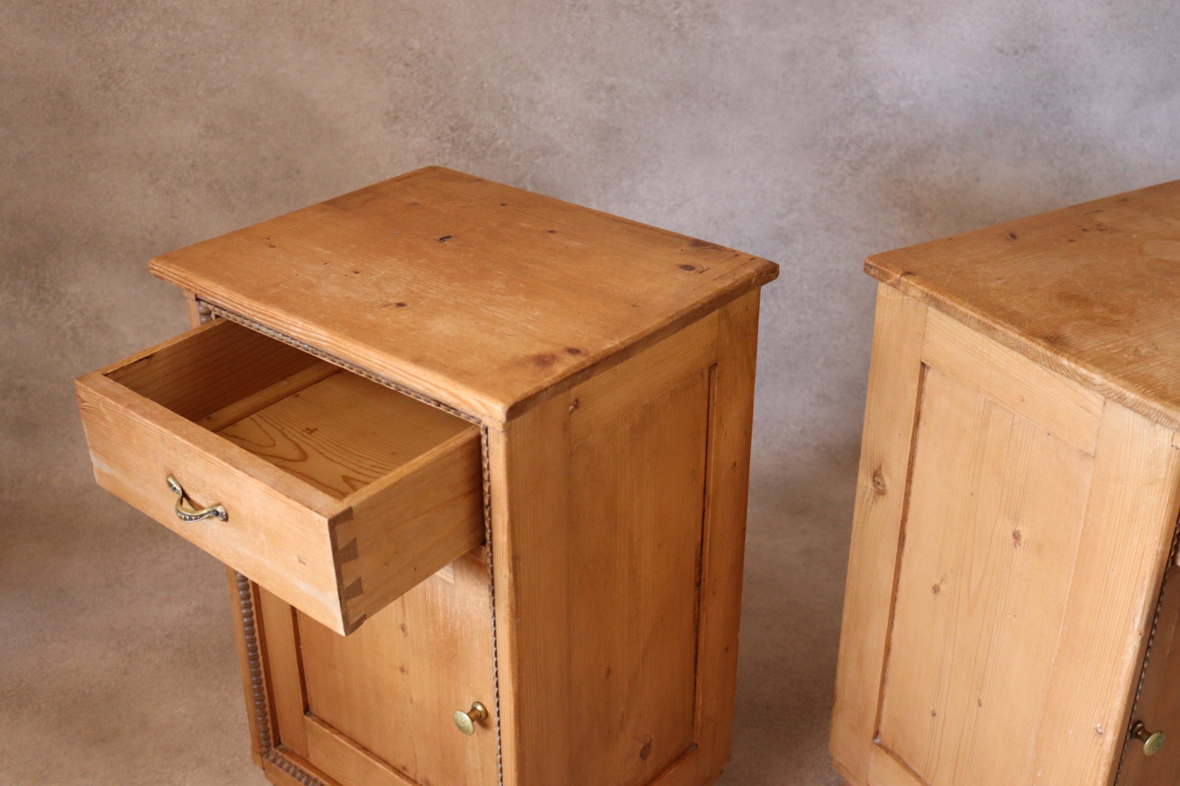 Pair of Vintage Country Pine Bedside Cabinets /Cupboards Farmhouse Nightstands