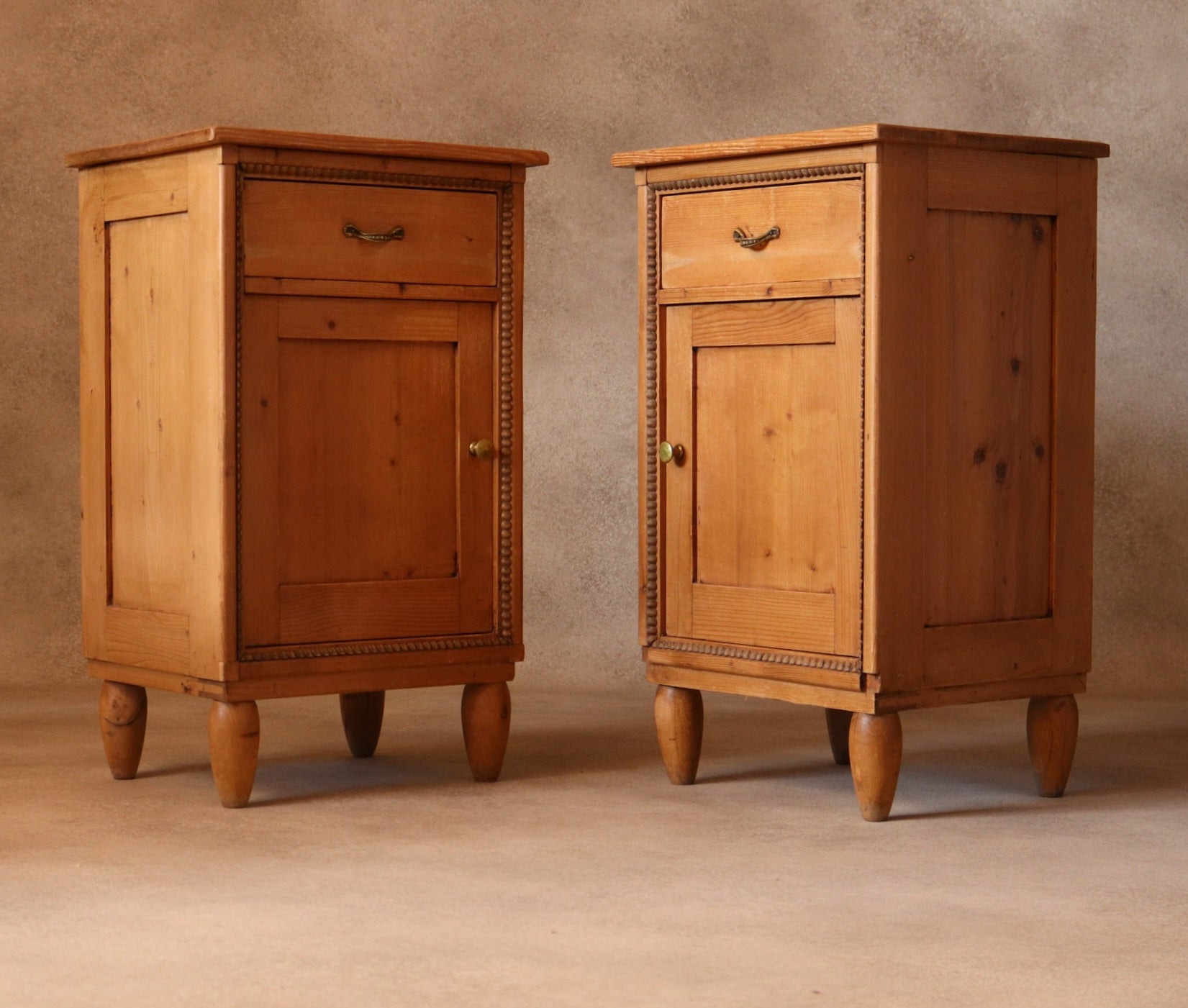 Pair of Vintage Country Pine Bedside Cabinets /Cupboards Farmhouse Nightstands