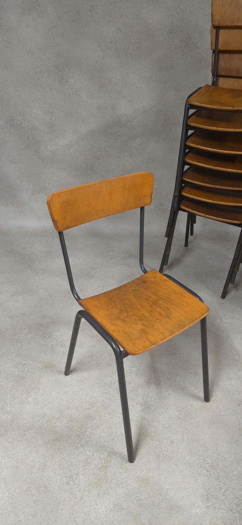 Vintage Industrial Stacking Chairs - Steel Style Furniture - Plywood & Steel