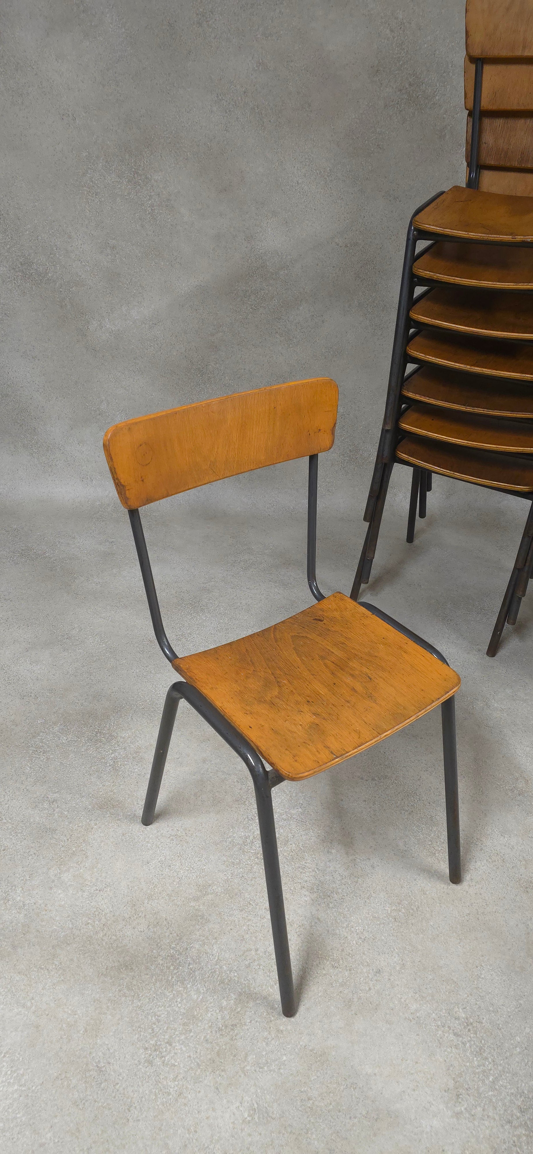 Vintage Industrial Stacking Chairs - Steel Style Furniture - Plywood & Steel