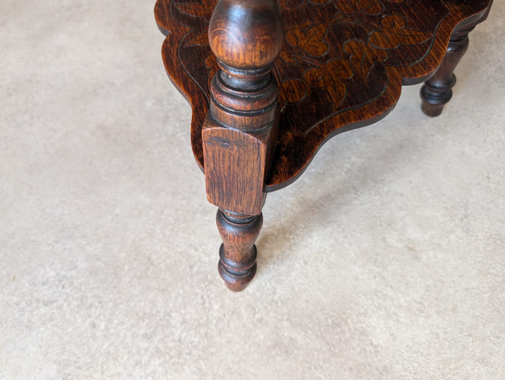 Antique Arts & Crafts Carved Oak Side Table Liberty Style Octagonal Plant Stand