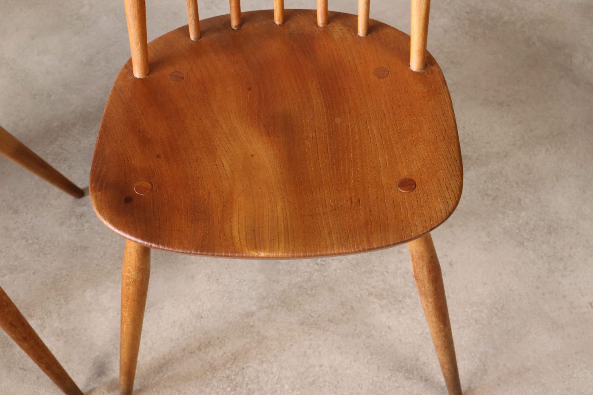 Pair Of Mid Century Ercol Elm & Beech Quaker Dining Chairs