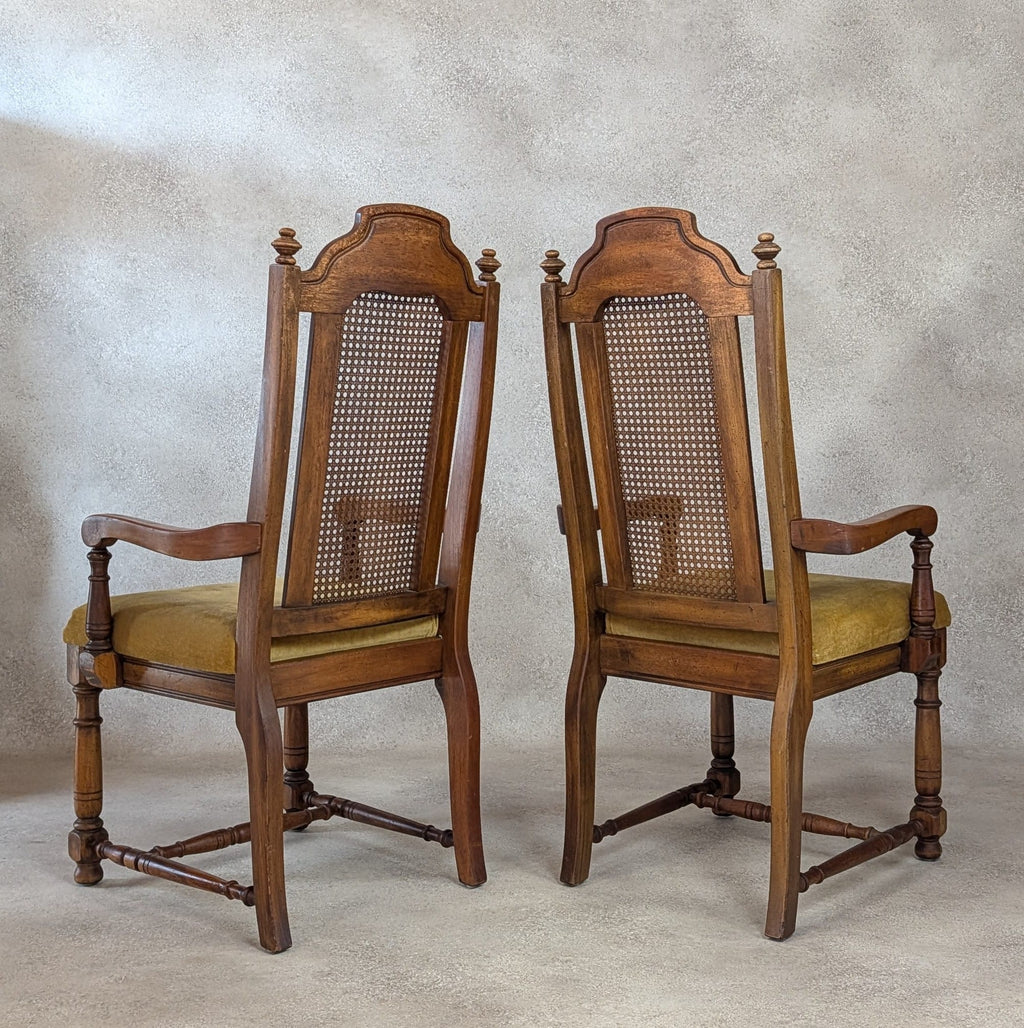 Pair of Vintage William & Mary Style High Back Armchairs / Carver Chairs
