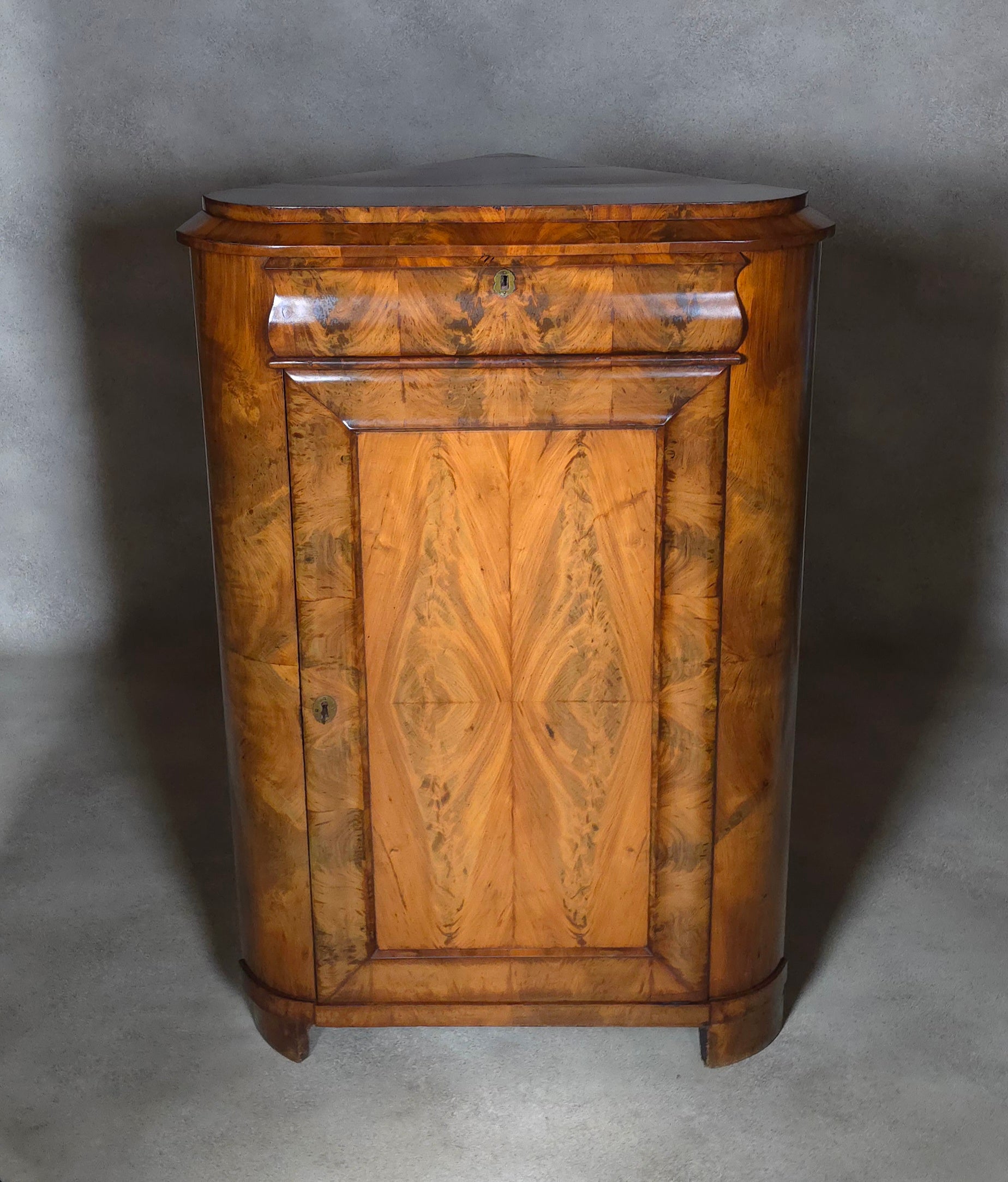 Antique Biedermeier Burr Walnut Corner Cabinet French Encoignure Cupboard C.1830
