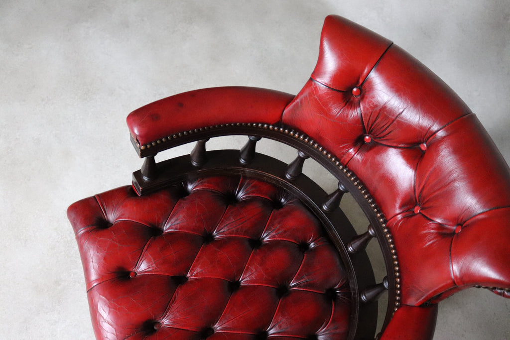 Vintage Red Leather Chesterfield Captians Chair Swivel Office / Desk Chair