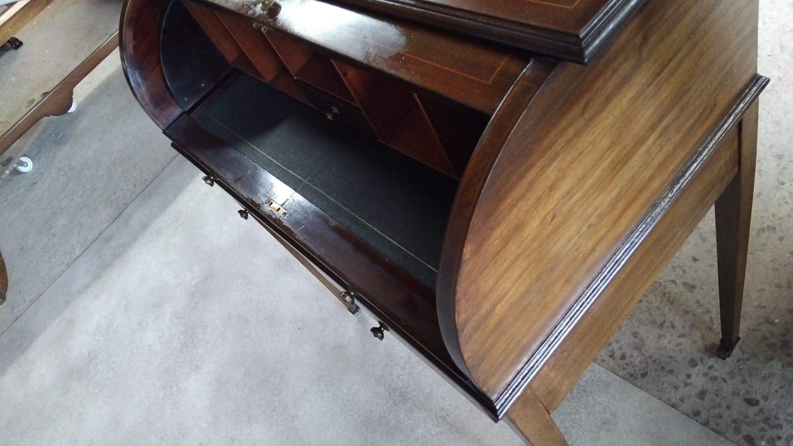 Antique Edwardian Mahogany Cylinder Bureau Desk - Sheraton Style - Circa 1900