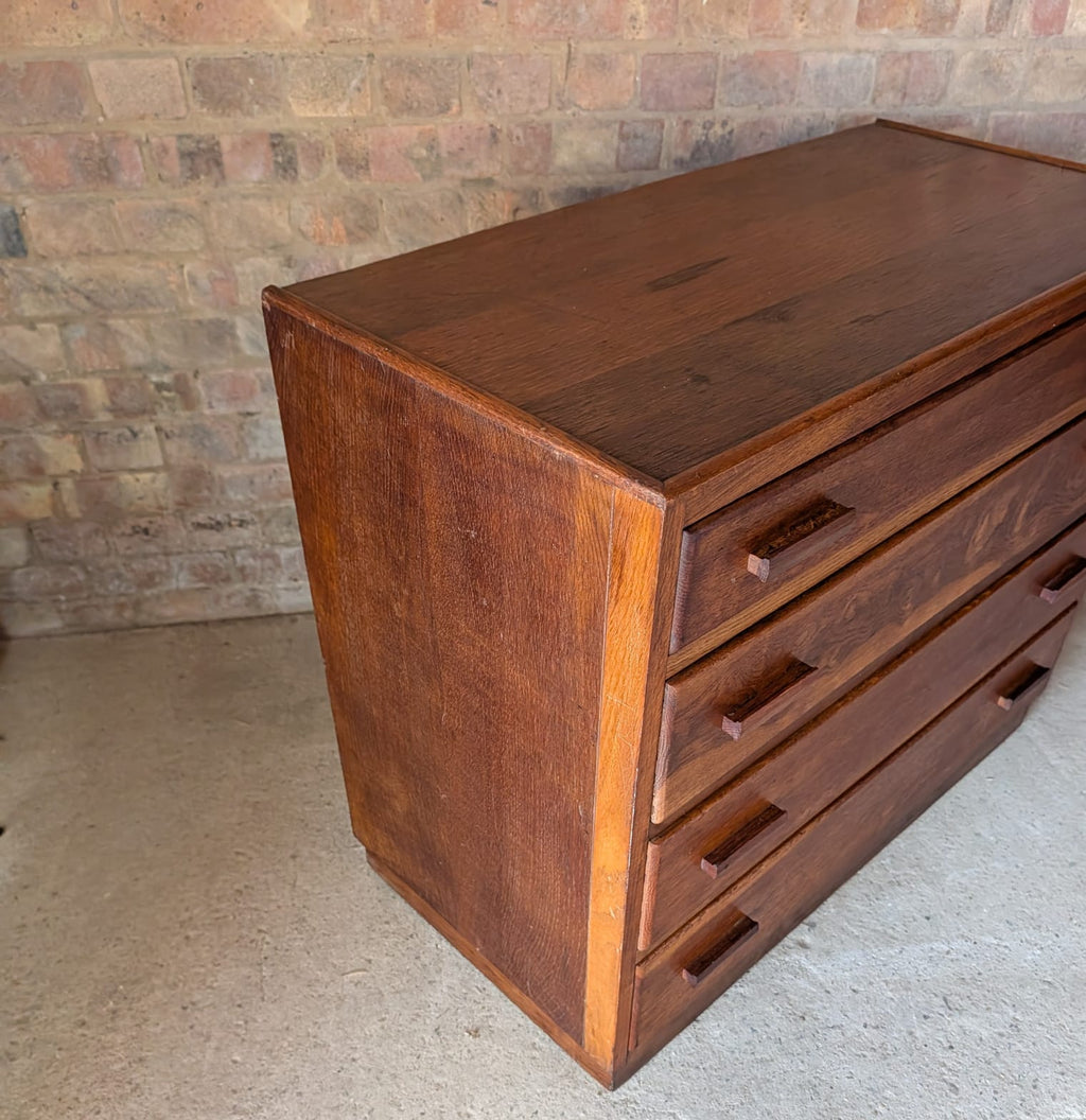Mid Century Oak Utility Chest Of Drawers Vintage 3 Drawer Chest