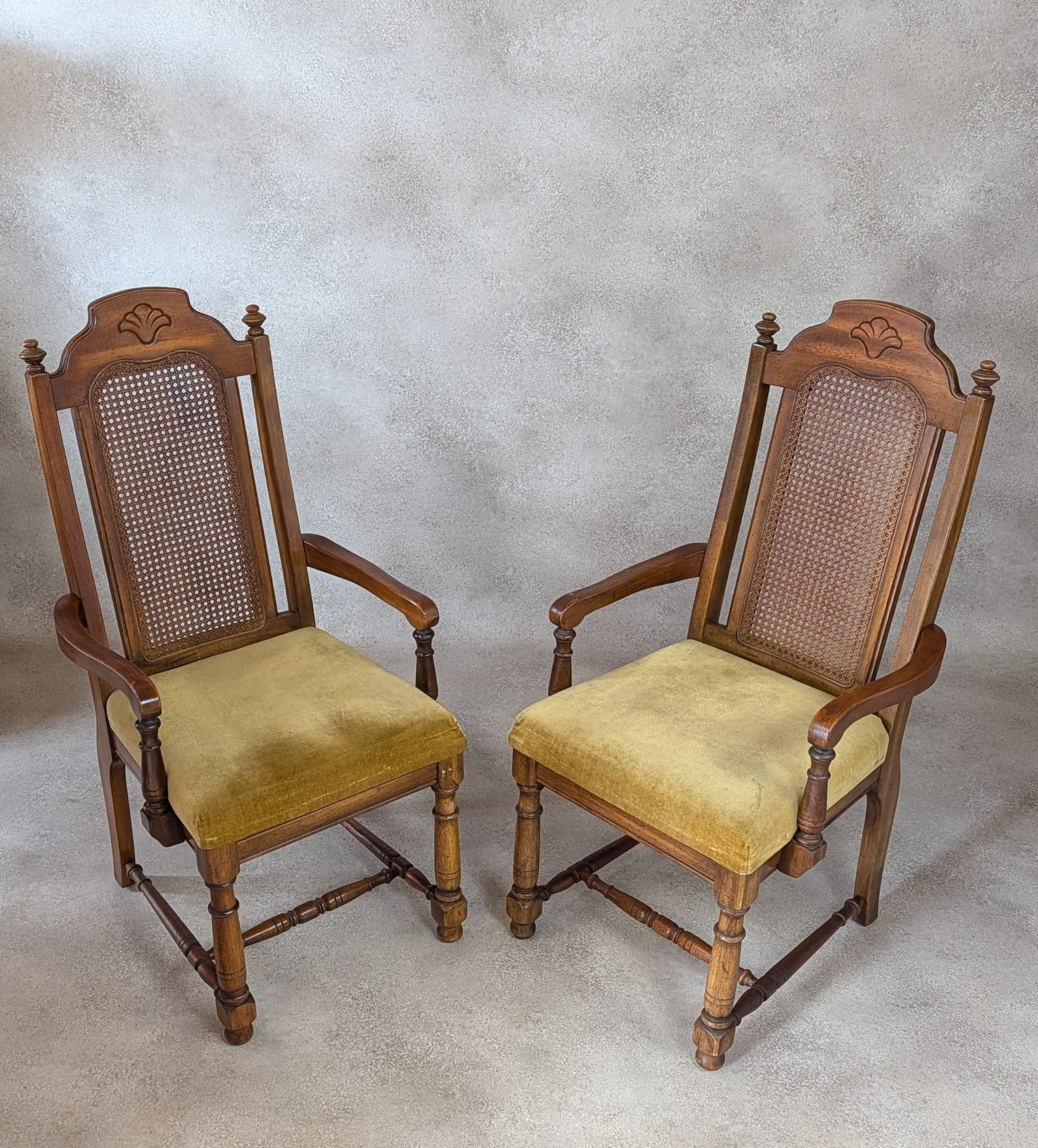 Pair of Vintage William & Mary Style High Back Armchairs / Carver Chairs